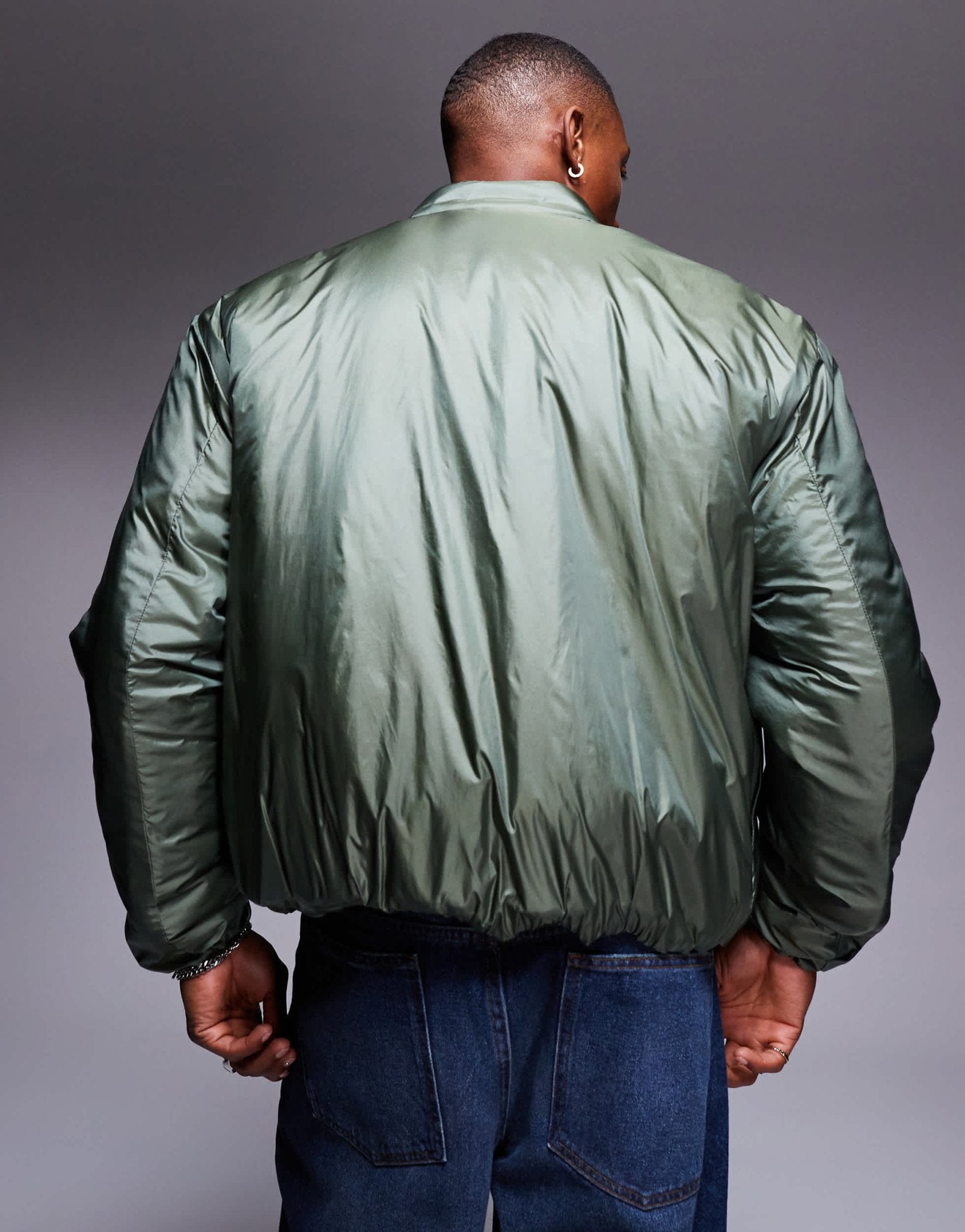 ASOS DESIGN oversized mono wadded puffer jacket in metallic green - ASOS Sample Sale