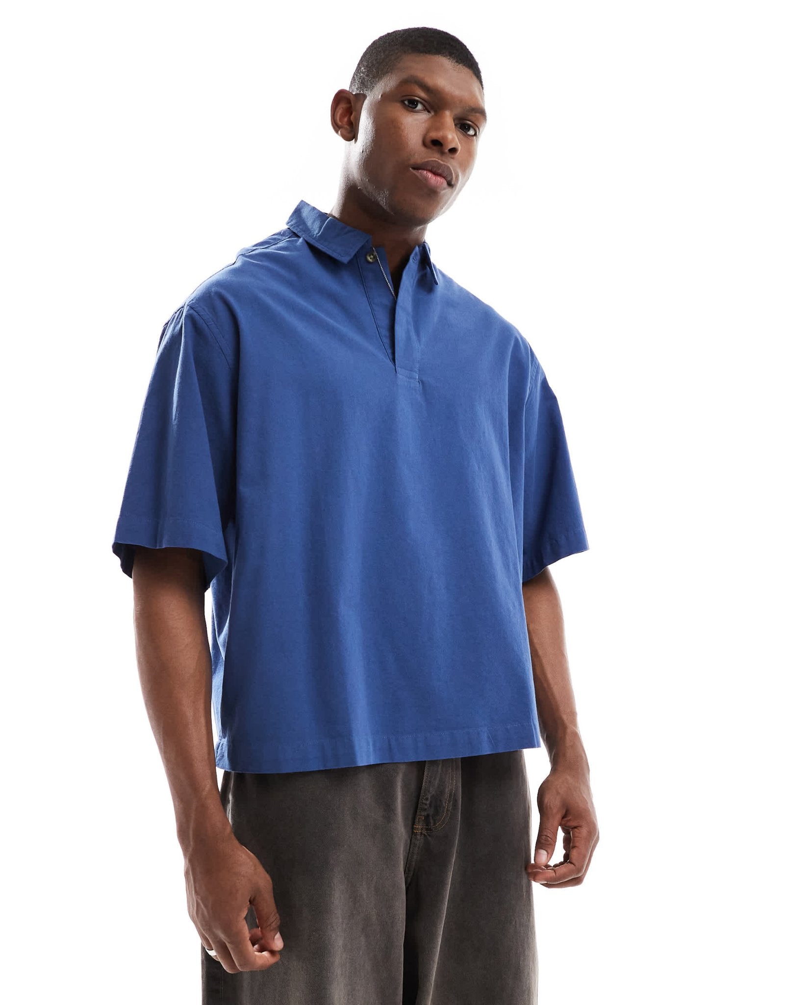 ASOS DESIGN oversized overhead boxy textured shirt in blue - ASOS Sample Sale