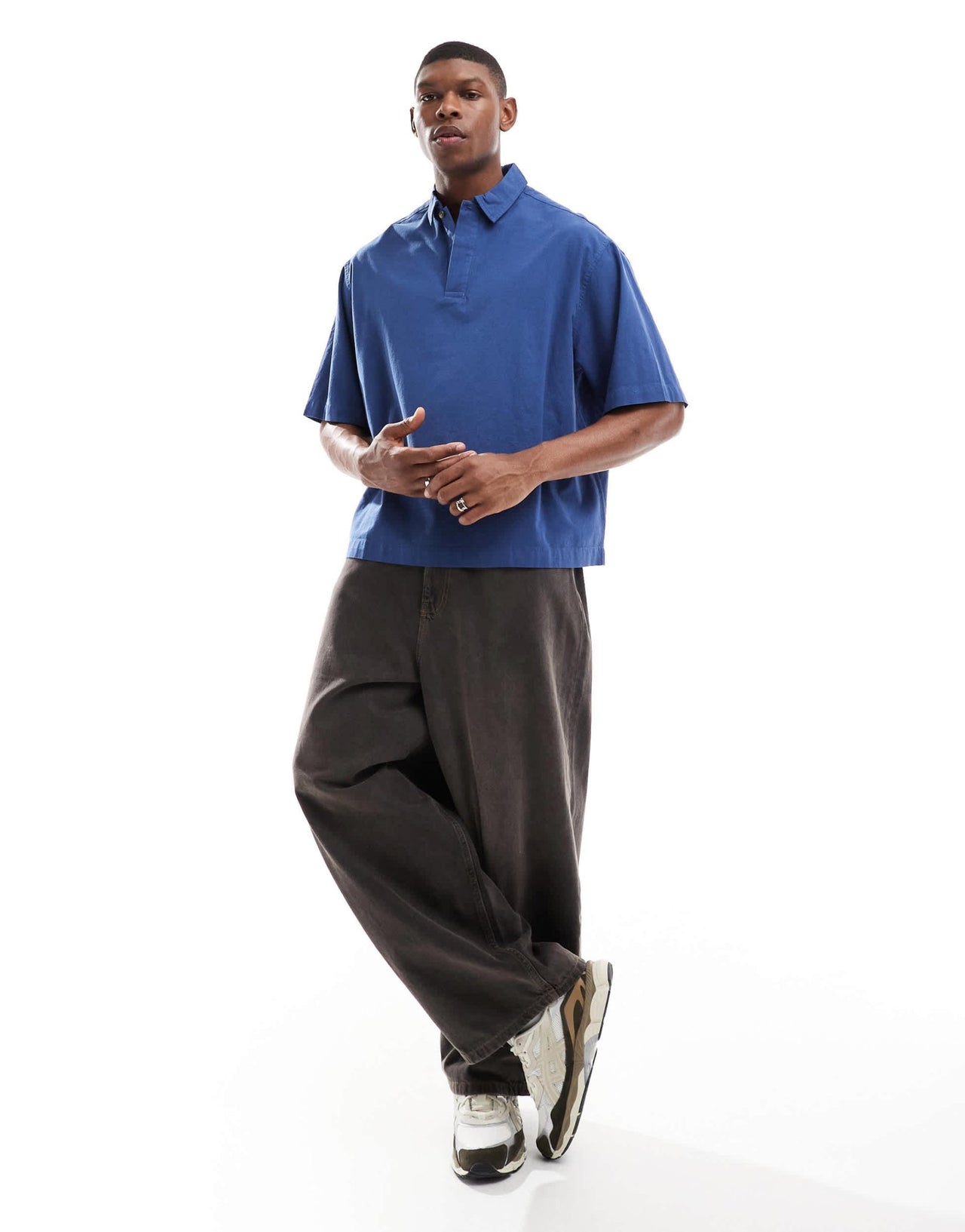 ASOS DESIGN oversized overhead boxy textured shirt in blue - ASOS Sample Sale