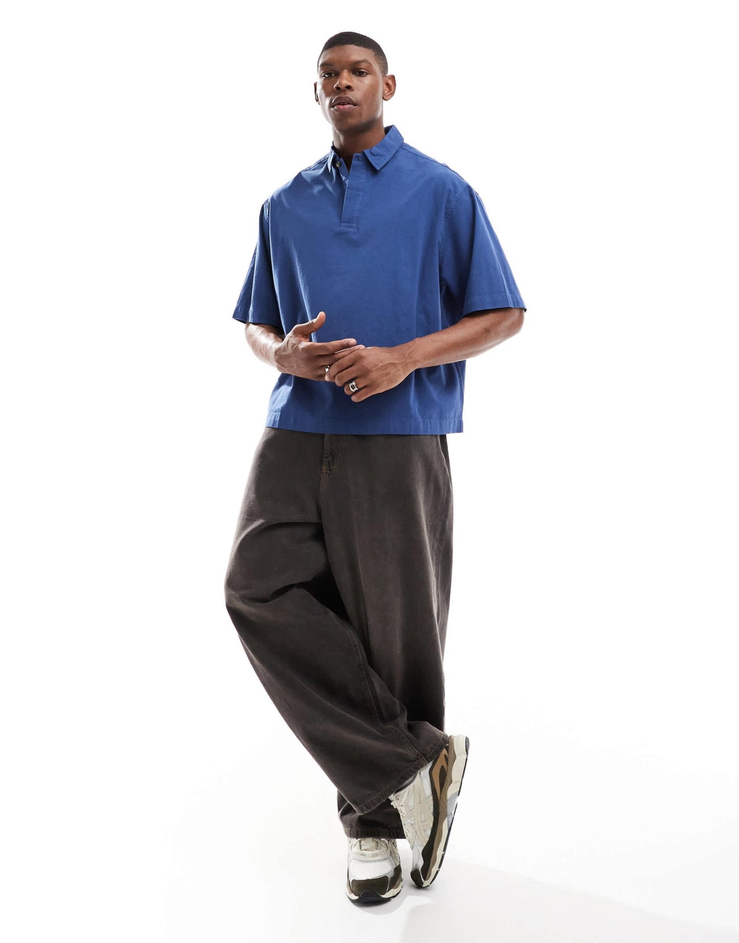 ASOS DESIGN oversized overhead boxy textured shirt in blue - ASOS Sample Sale