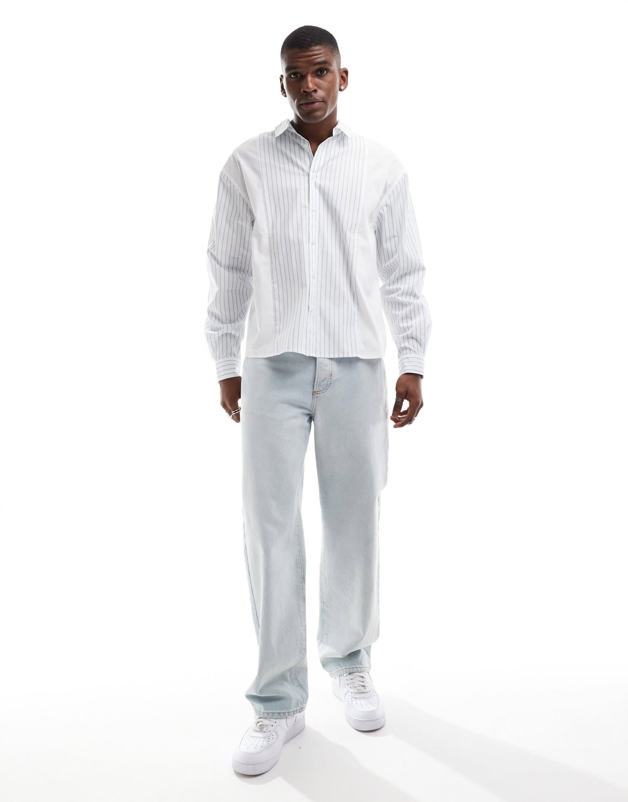 ASOS DESIGN oversized panelled shirt in blue stripe - ASOS Sample Sale