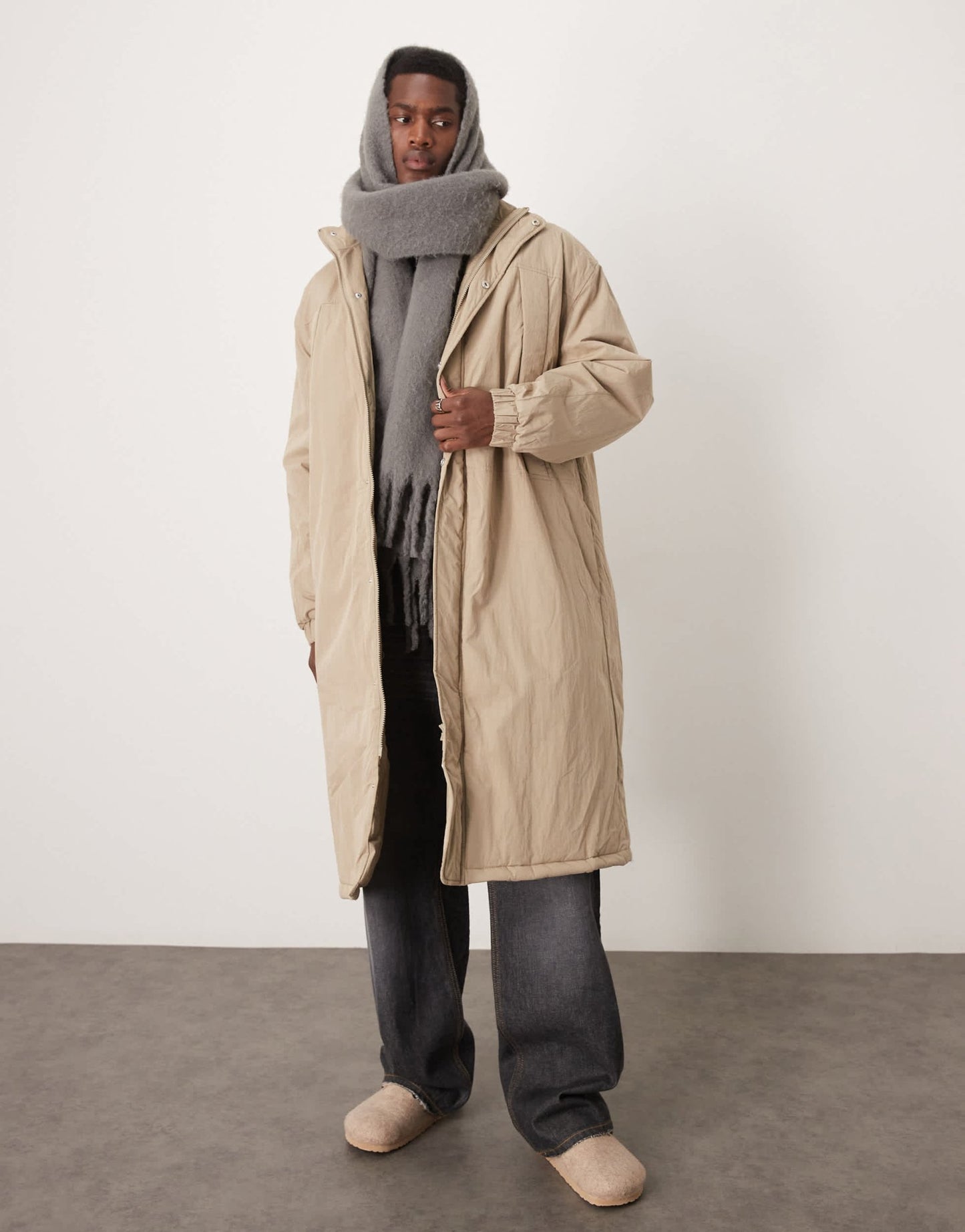 ASOS DESIGN oversized parka jacket in stone - ASOS Sample Sale