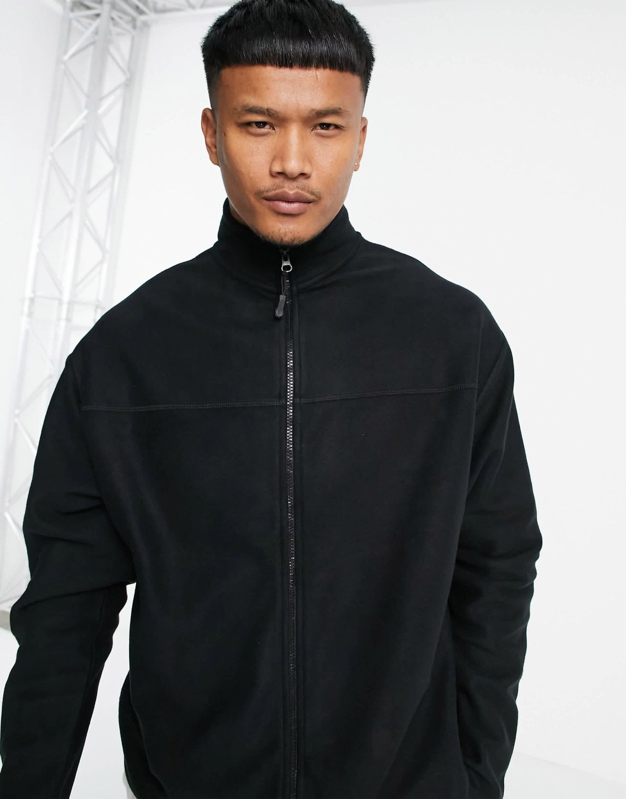 ASOS DESIGN oversized polar fleece track jacket in black - ASOS Sample Sale