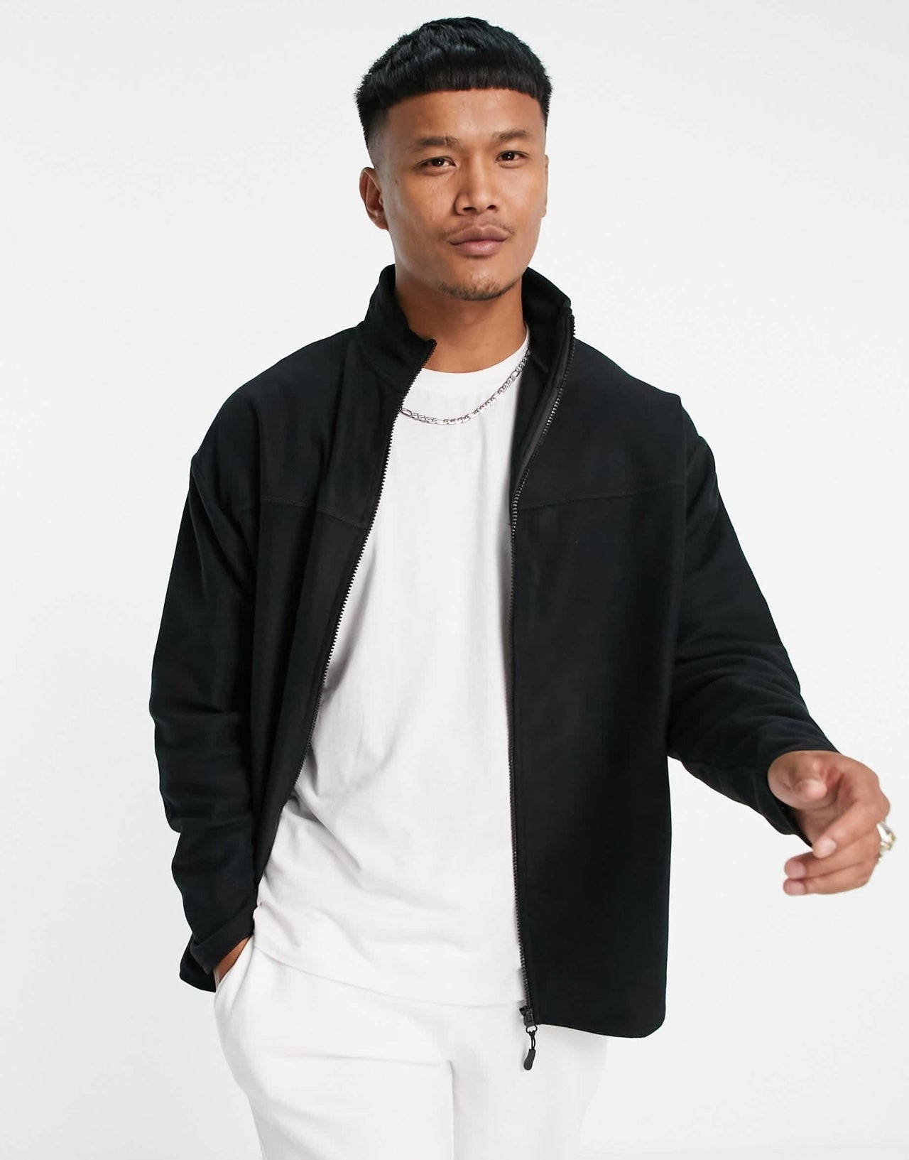 ASOS DESIGN oversized polar fleece track jacket in black - ASOS Sample Sale