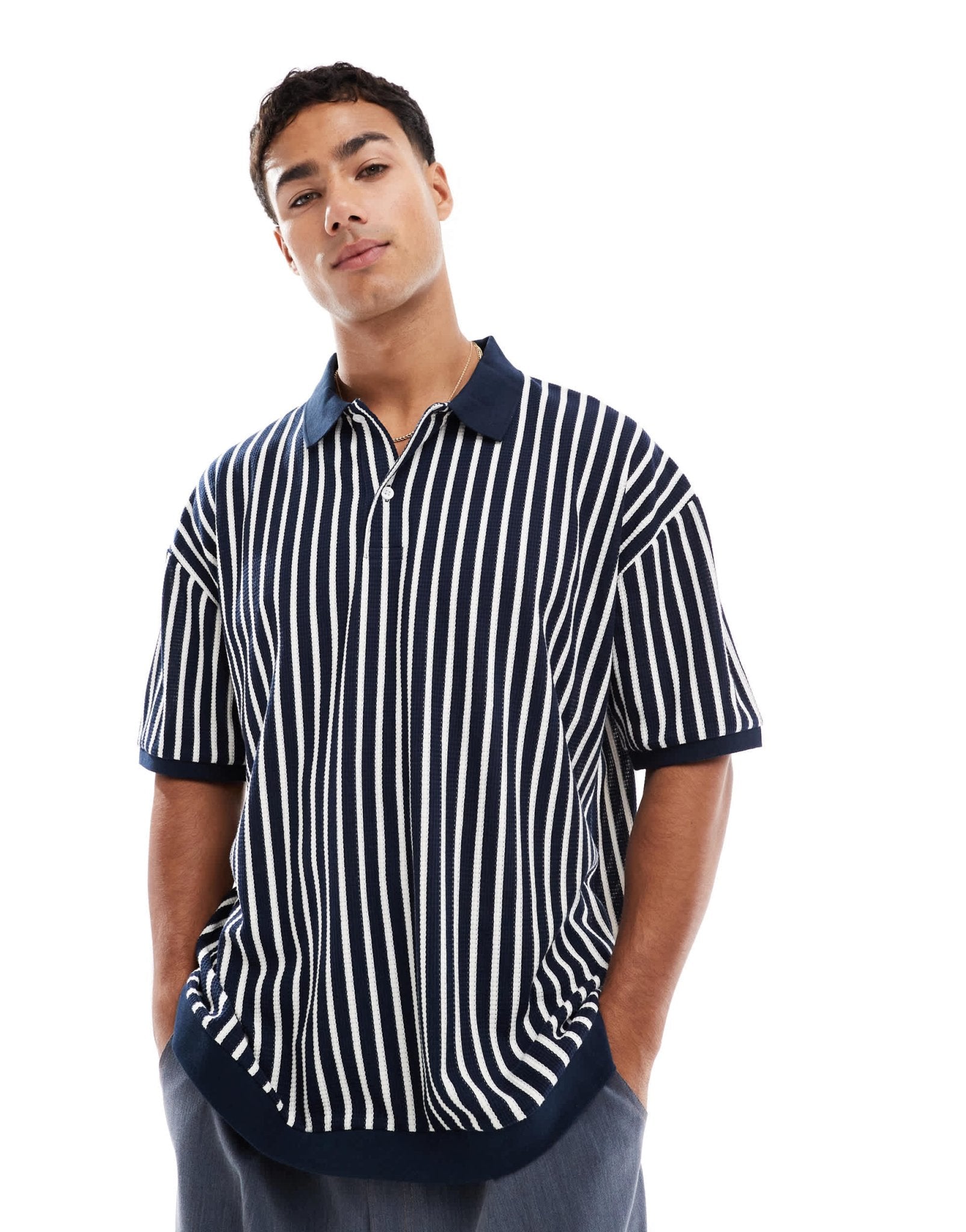 ASOS DESIGN oversized polo in black and white stripe - ASOS Sample Sale