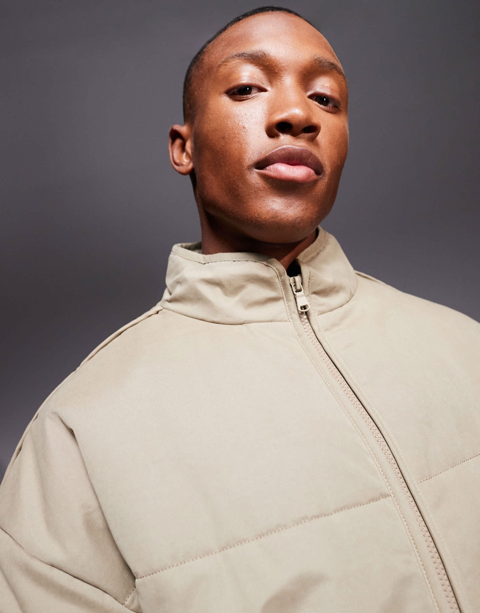ASOS DESIGN oversized puffer jacket in stone - ASOS Sample Sale