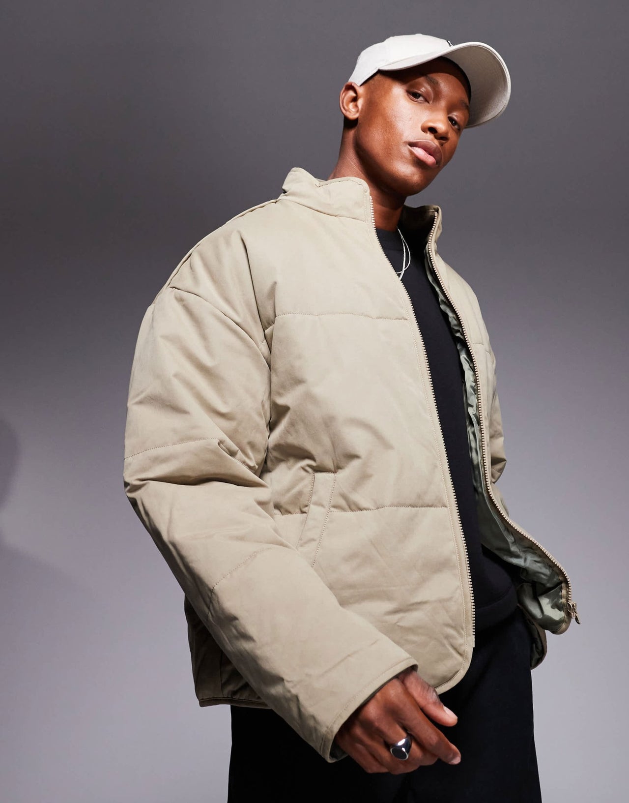 ASOS DESIGN oversized puffer jacket in stone - ASOS Sample Sale