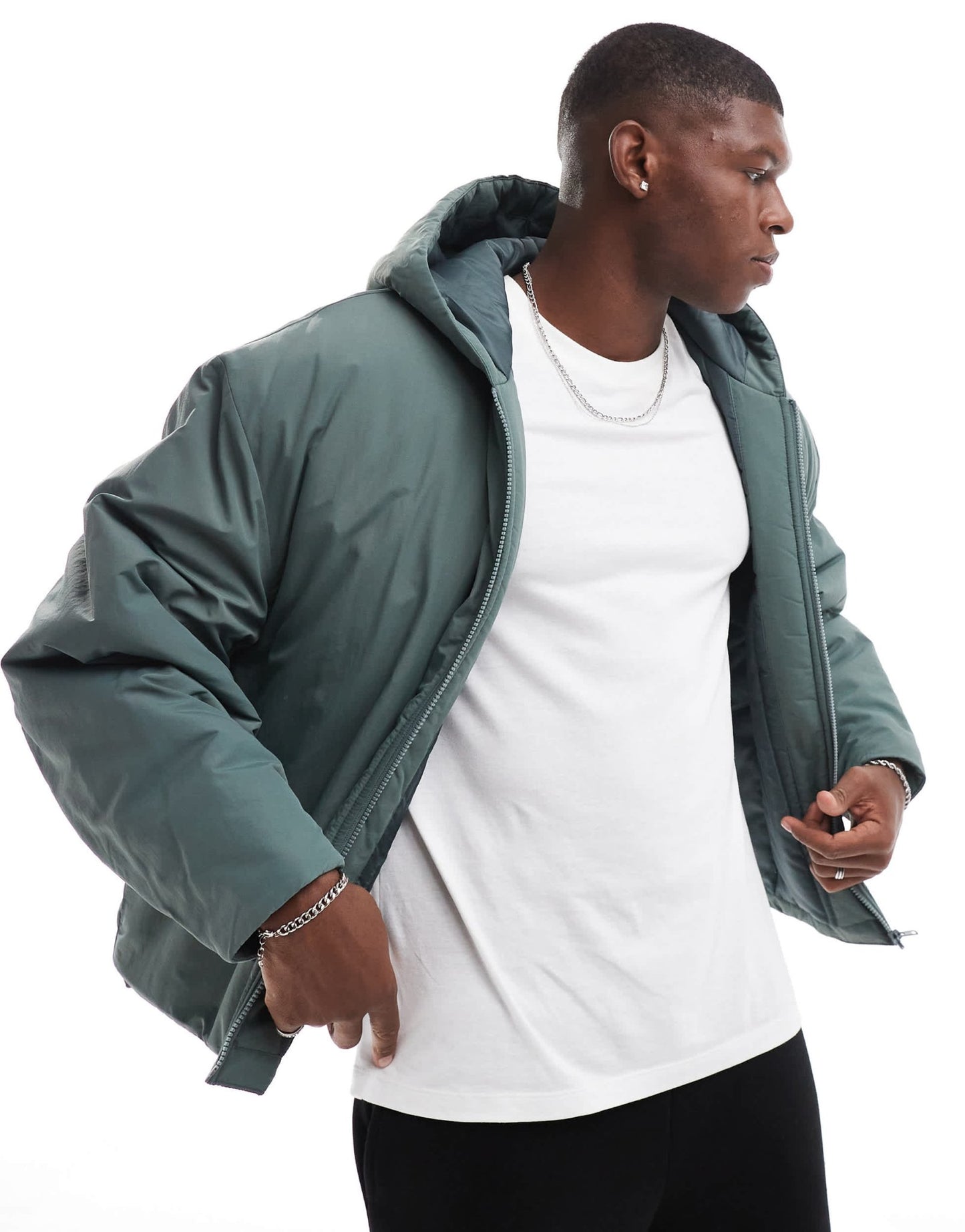 ASOS DESIGN oversized puffer jacket with hood in green - ASOS Sample Sale