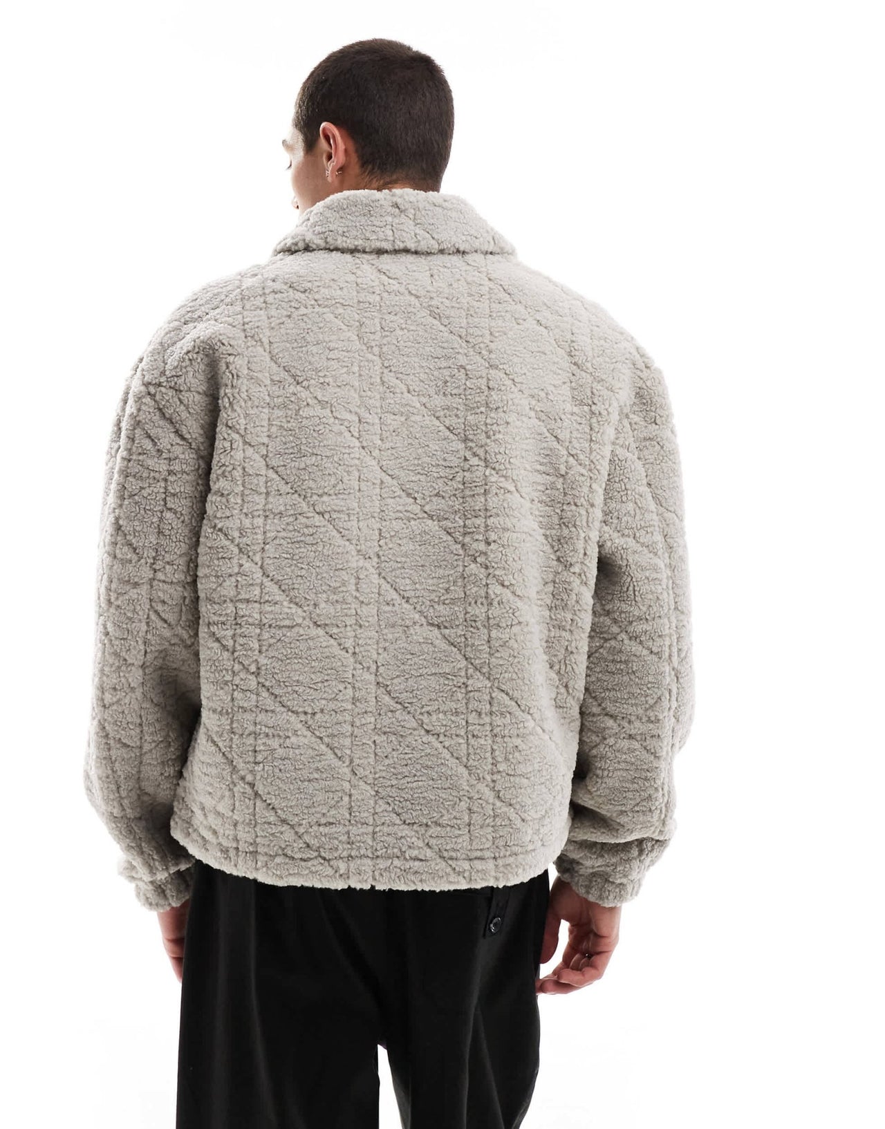 ASOS DESIGN oversized quilted borg lined harrington jacket in grey - ASOS Sample Sale