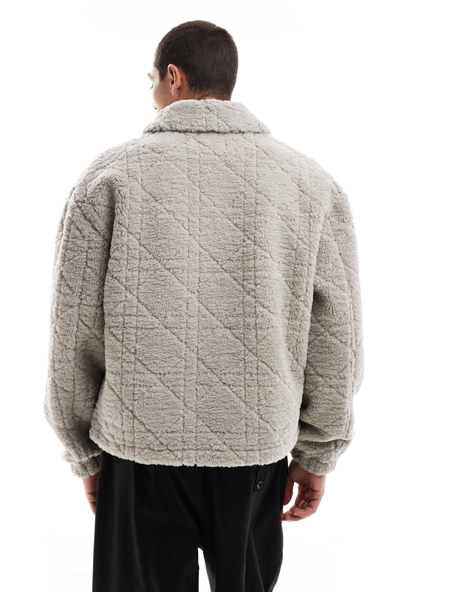 ASOS DESIGN oversized quilted borg lined harrington jacket in grey - ASOS Sample Sale