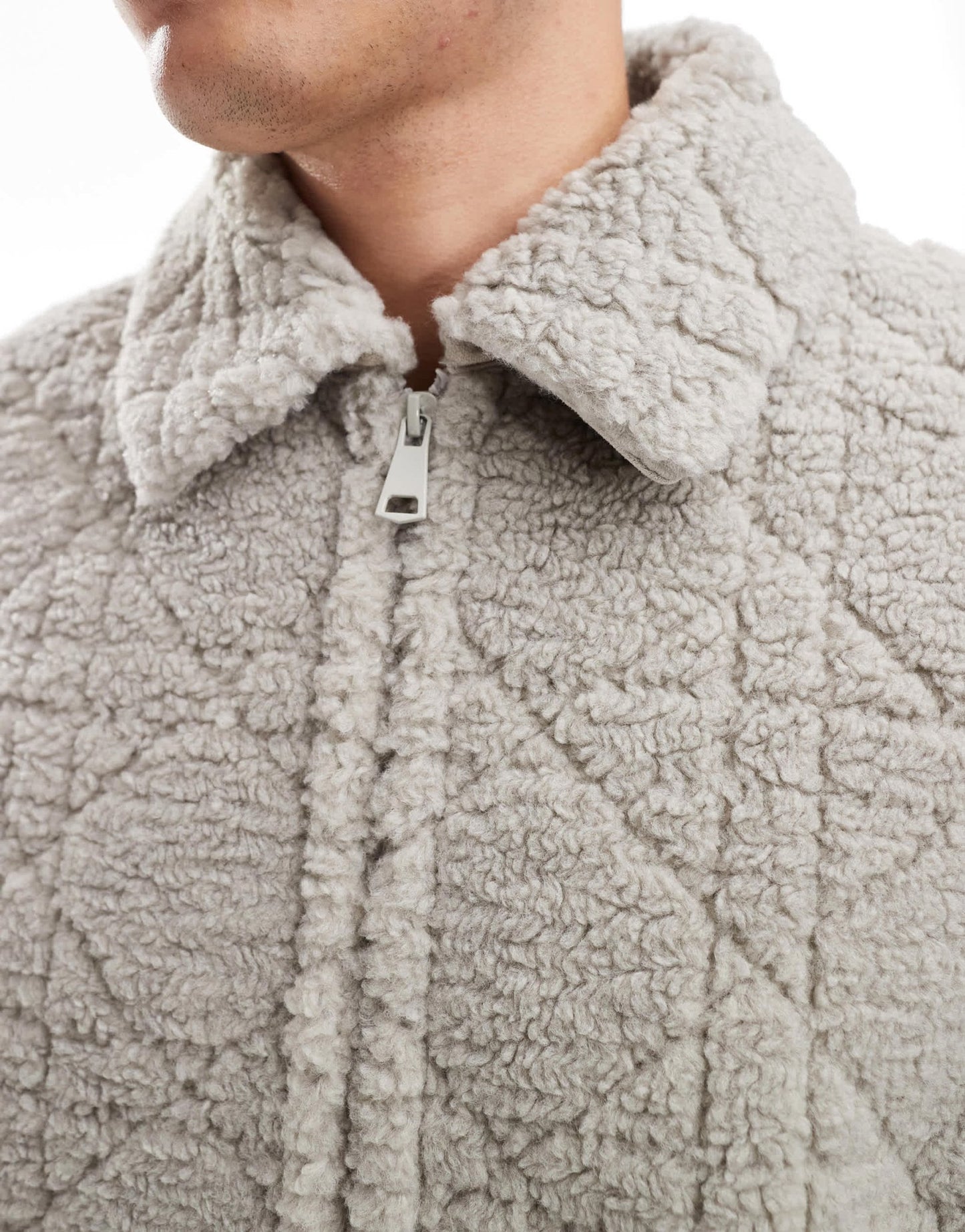 ASOS DESIGN oversized quilted borg lined harrington jacket in grey - ASOS Sample Sale