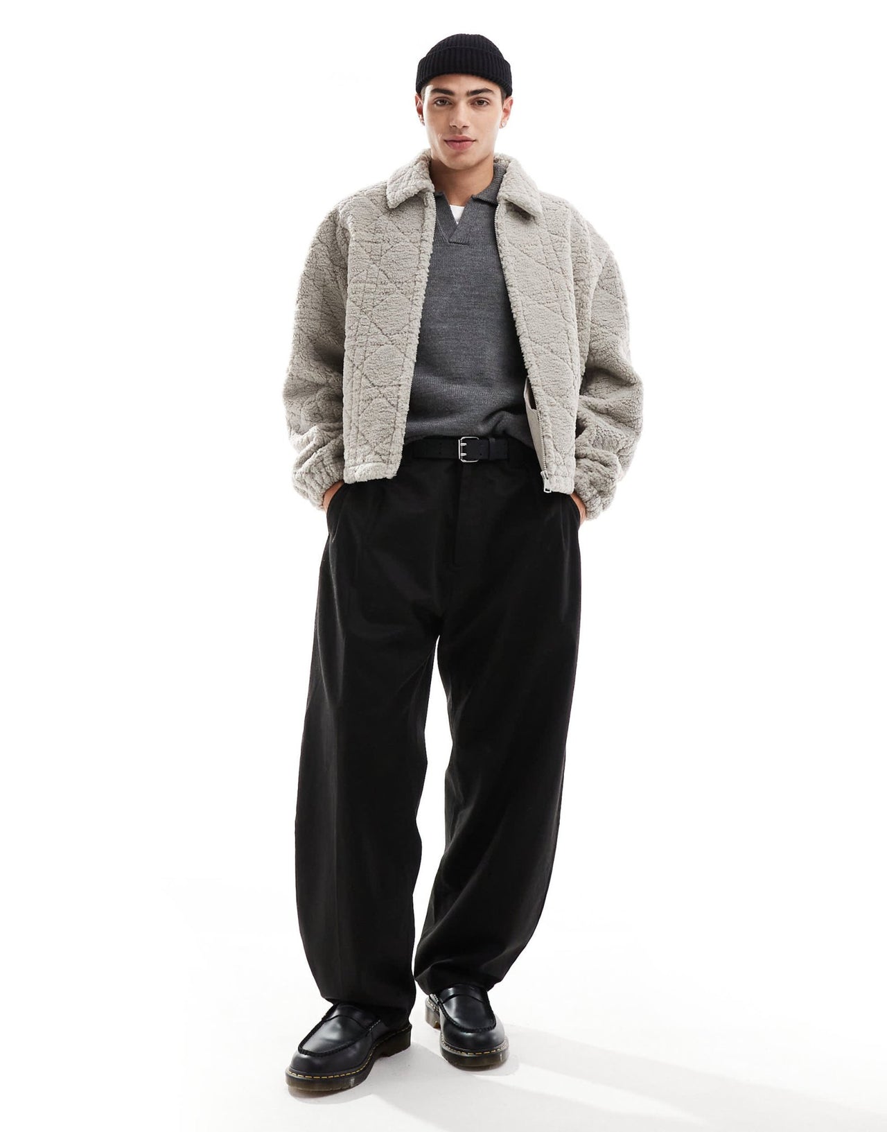 ASOS DESIGN oversized quilted borg lined harrington jacket in grey - ASOS Sample Sale