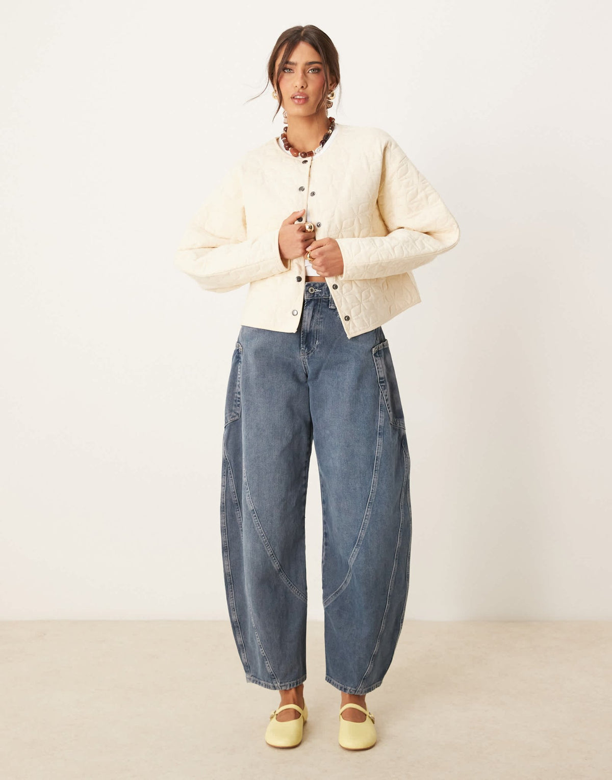ASOS DESIGN oversized quilted jacket with cocoon sleeve in washed cream - ASOS Sample Sale