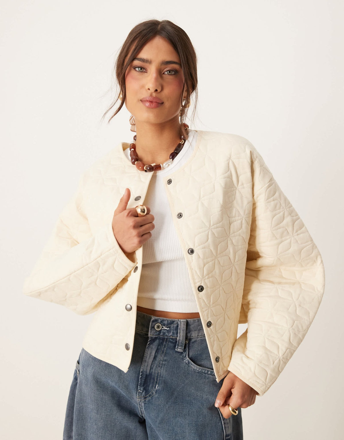 ASOS DESIGN oversized quilted jacket with cocoon sleeve in washed cream - ASOS Sample Sale