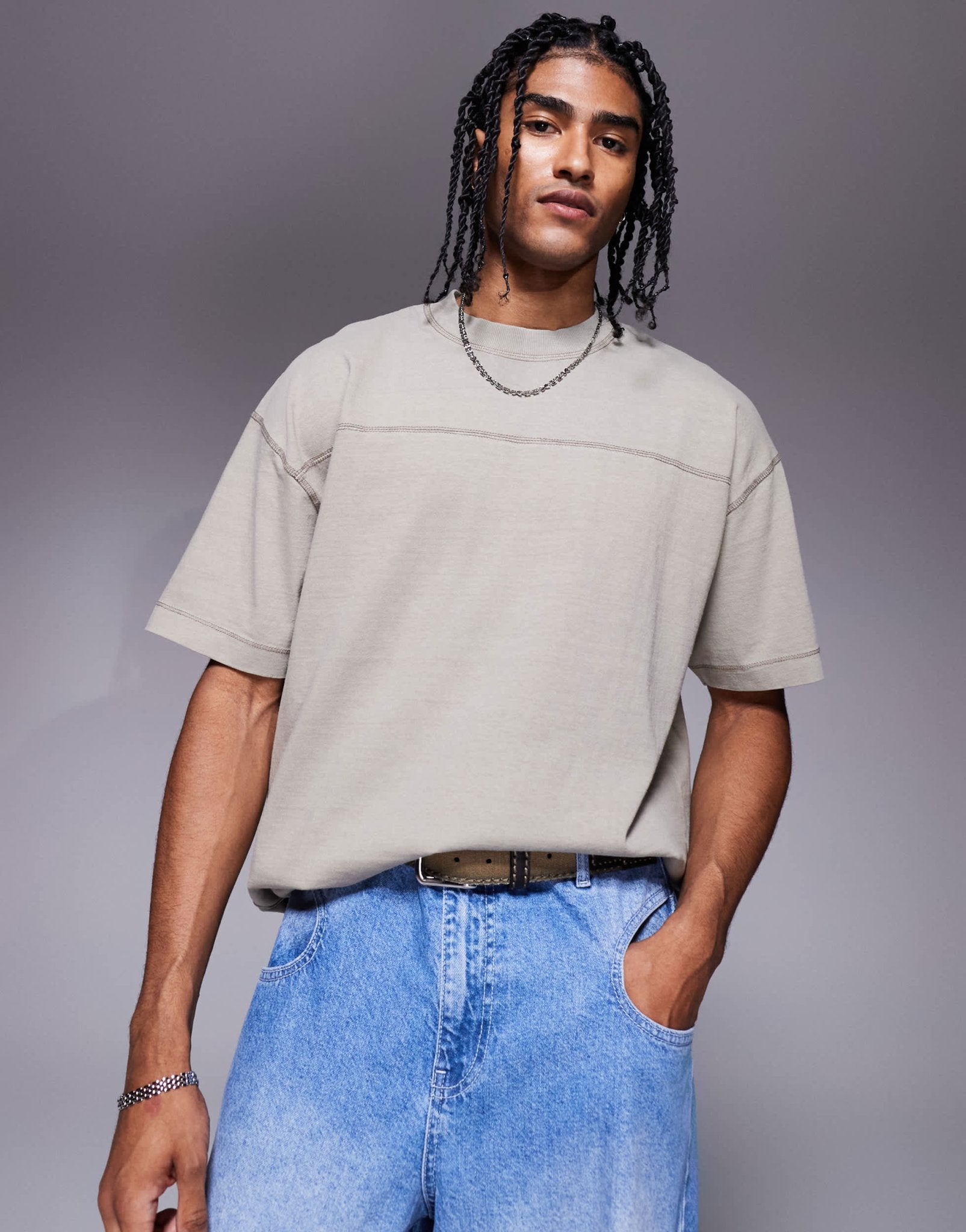 ASOS DESIGN oversized seam detail washed t-shirt in stone - ASOS Sample Sale
