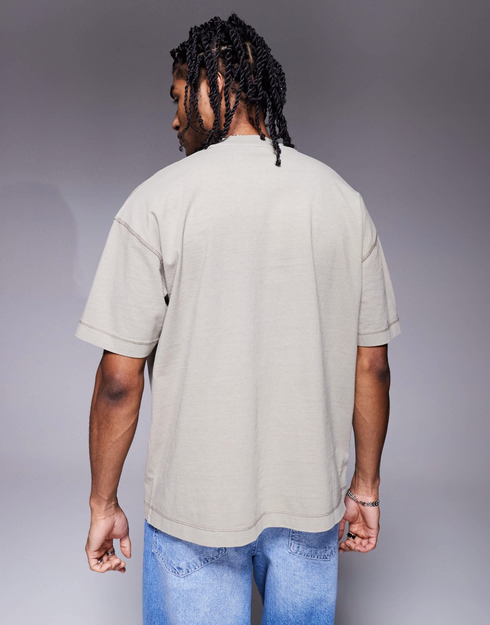 ASOS DESIGN oversized seam detail washed t-shirt in stone - ASOS Sample Sale