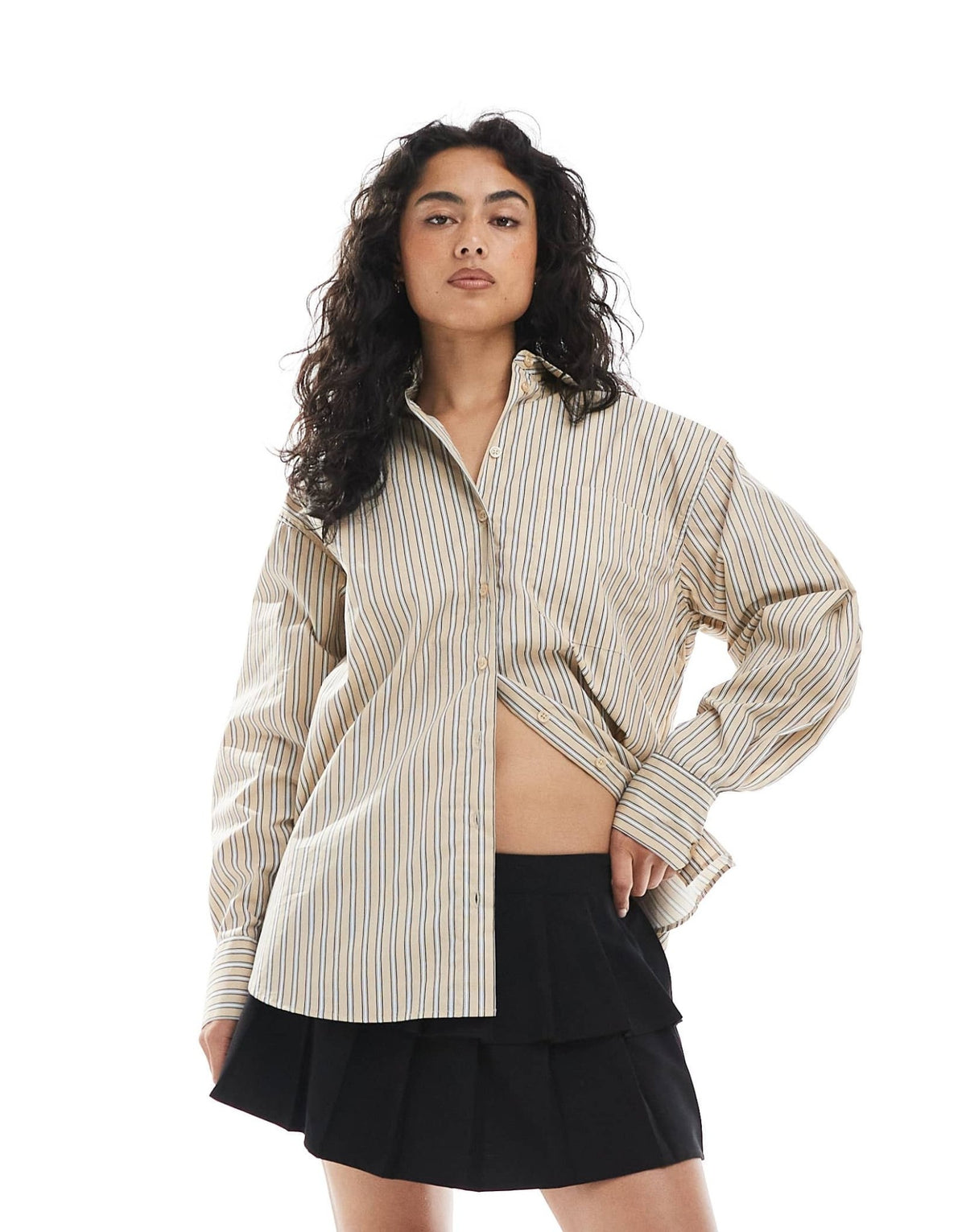 ASOS DESIGN oversized shirt in stone stripe - ASOS Sample Sale