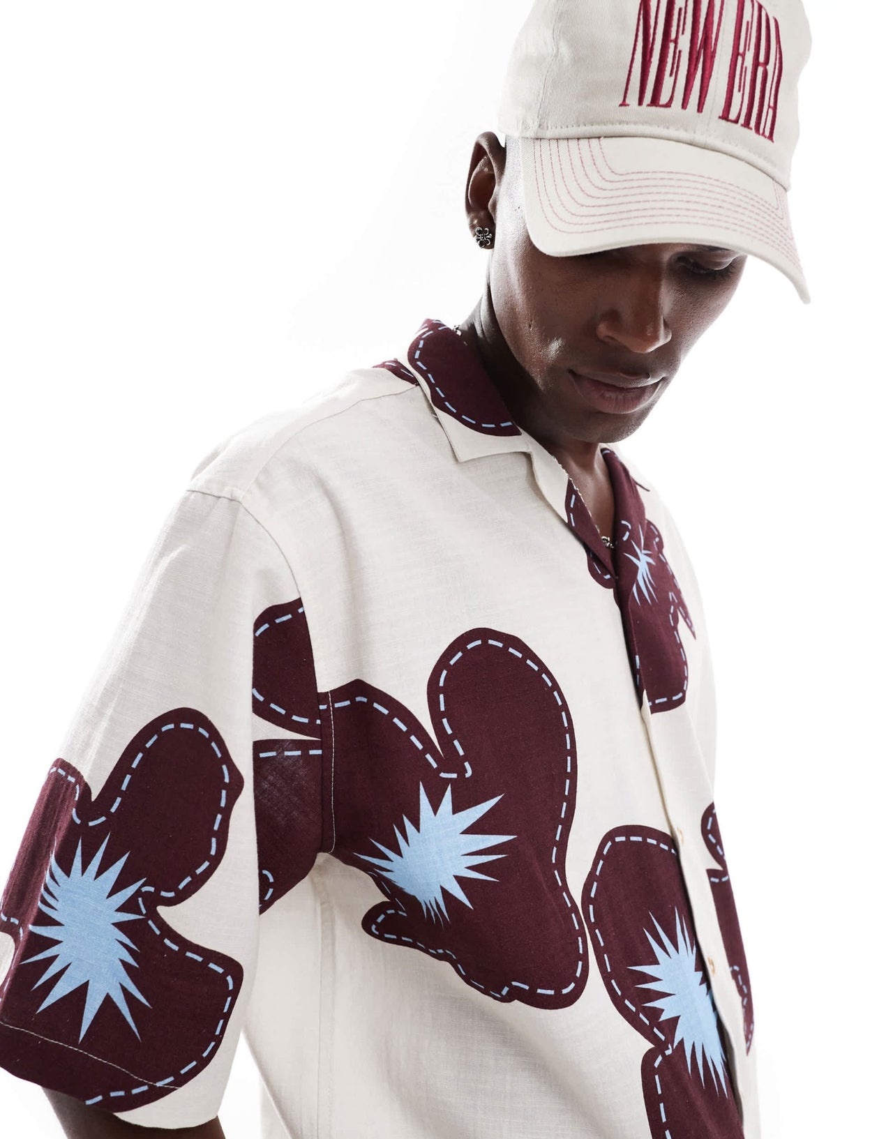 ASOS DESIGN oversized shirt with half sleeve in cream flower print - ASOS Sample Sale