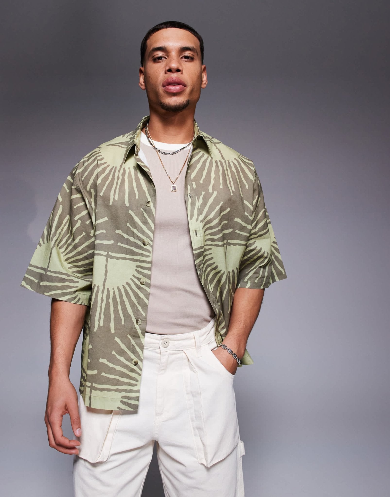 ASOS DESIGN oversized shirt with sun print in brown - ASOS Sample Sale