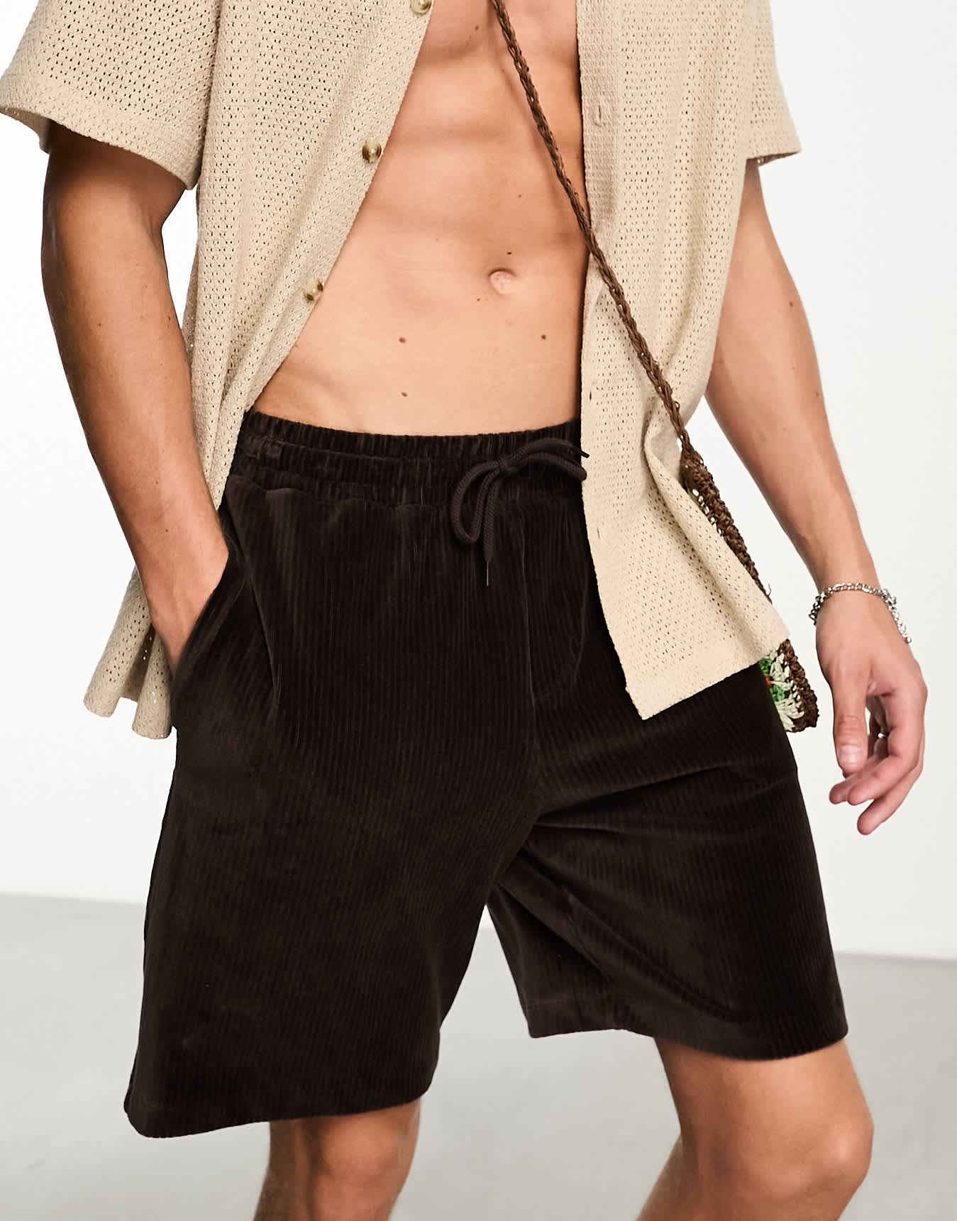 ASOS DESIGN oversized shorts in brown ribbed velour - ASOS Sample Sale