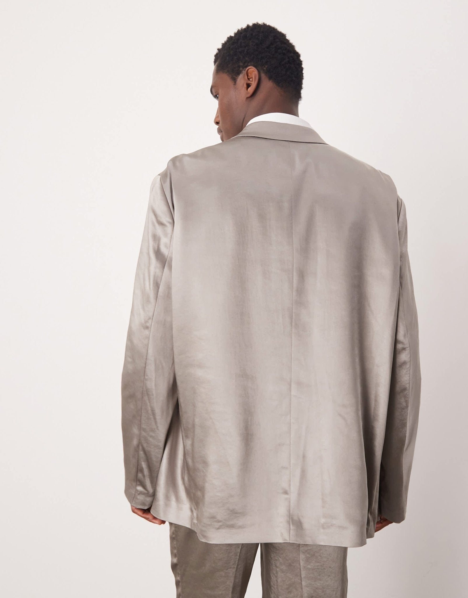 ASOS DESIGN oversized slouchy suit jacket in grey matte satin - ASOS Sample Sale