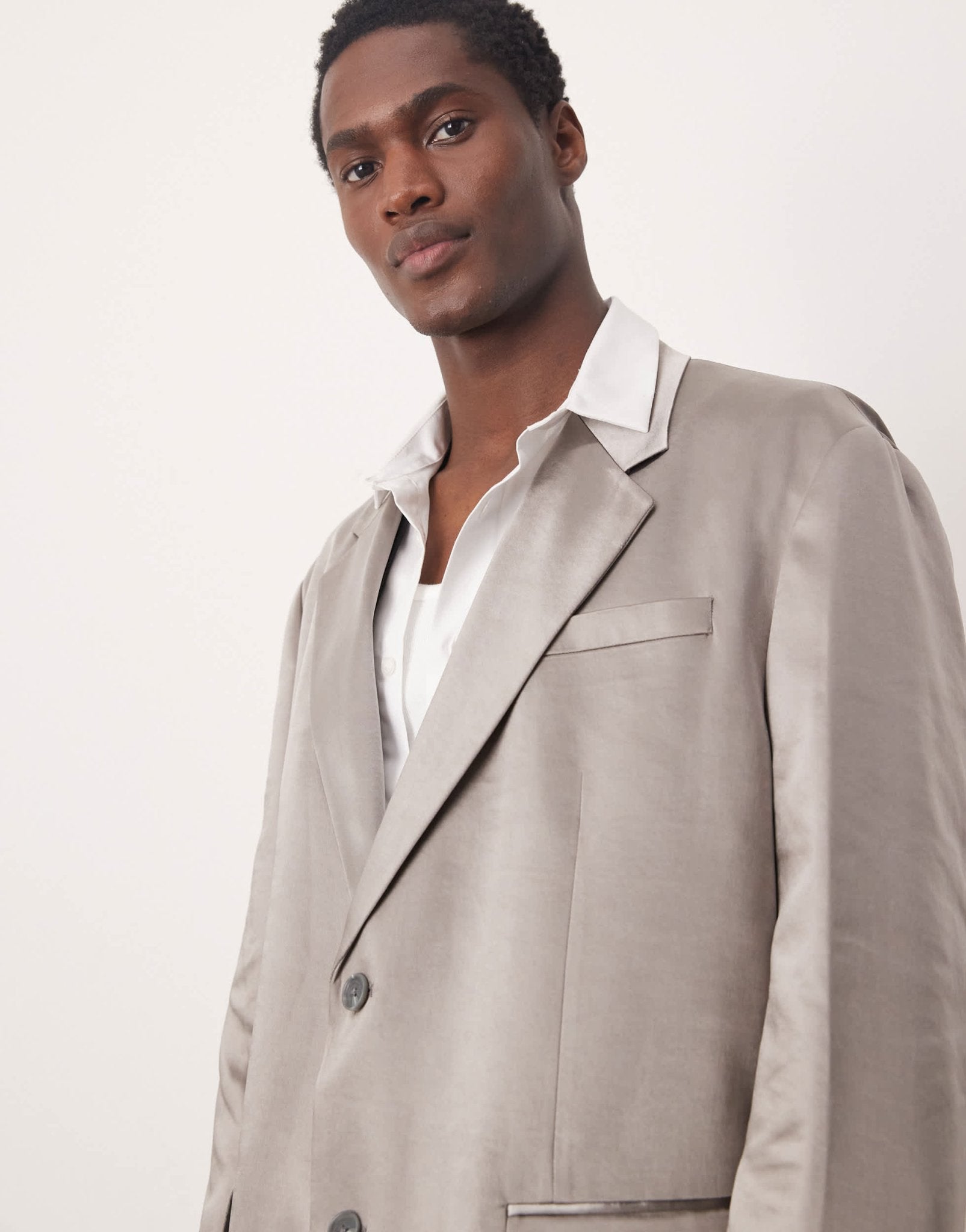 ASOS DESIGN oversized slouchy suit jacket in grey matte satin - ASOS Sample Sale