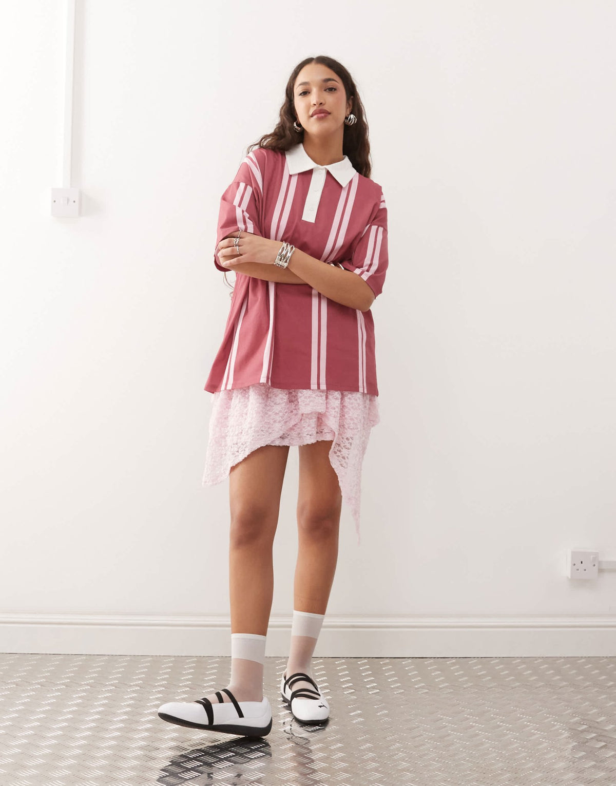 ASOS DESIGN oversized stripe rubgy top in raspberry - ASOS Sample Sale