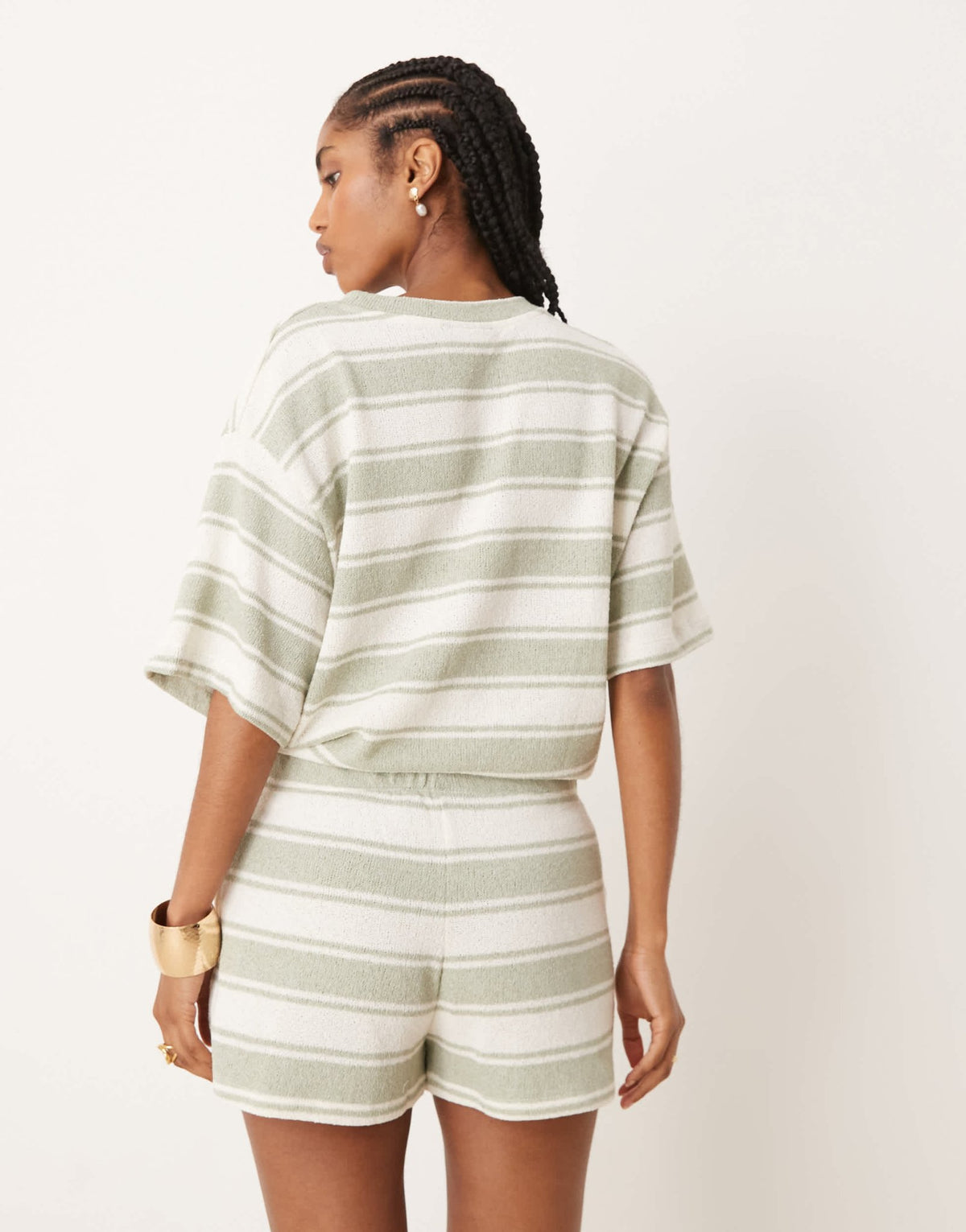 ASOS DESIGN oversized t-shirt co-ord in knit sage stripe - ASOS Sample Sale