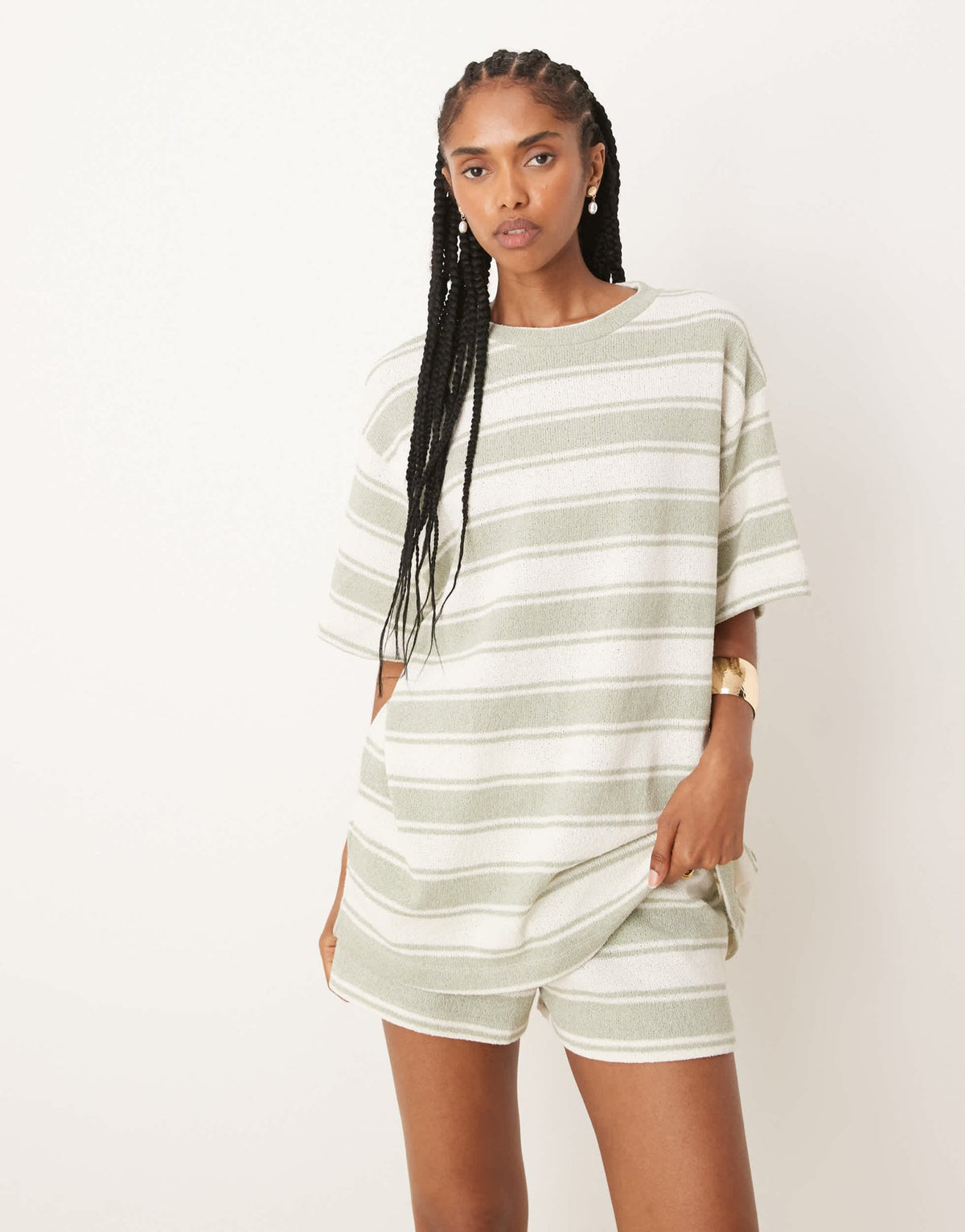 ASOS DESIGN oversized t-shirt co-ord in knit sage stripe - ASOS Sample Sale