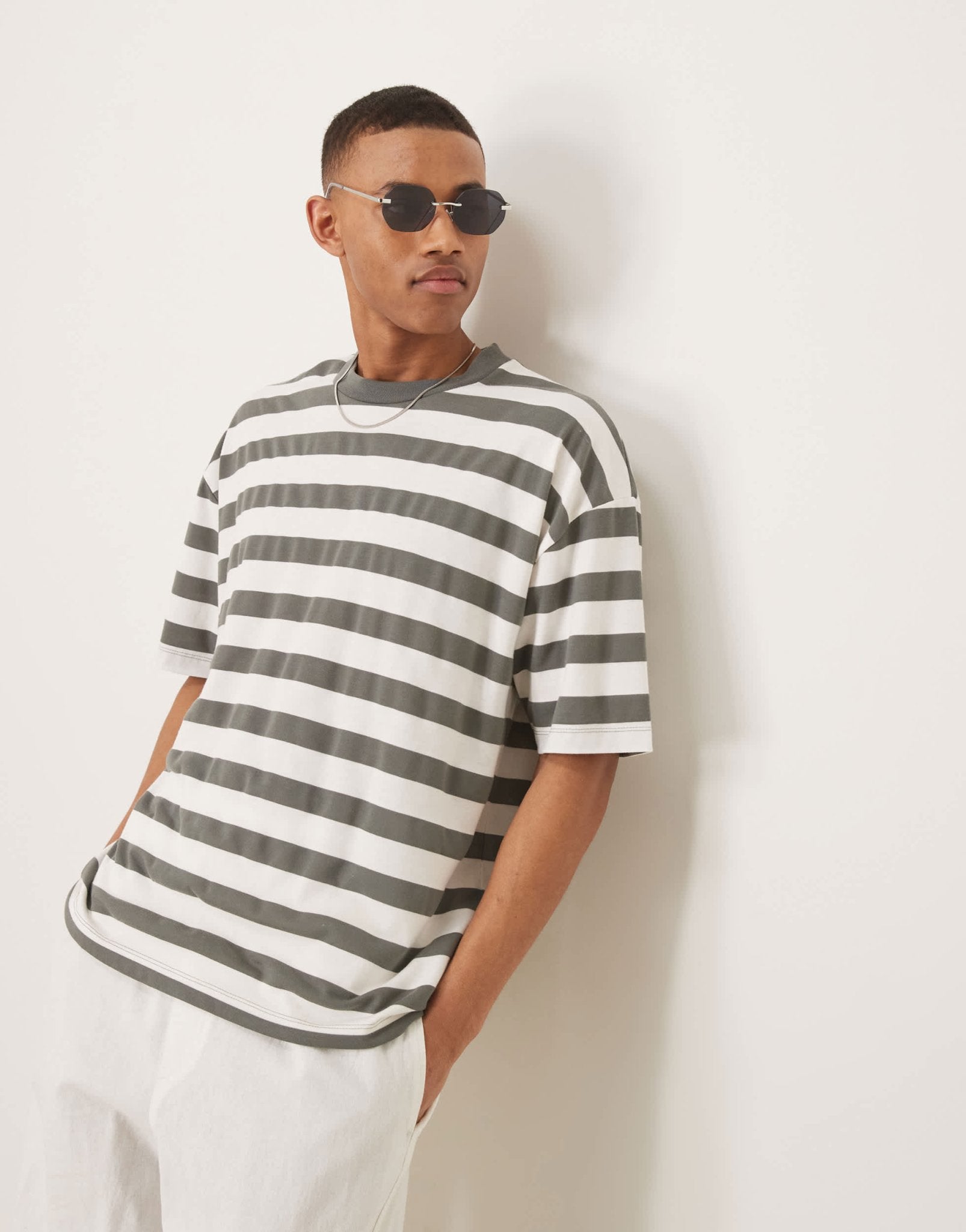 ASOS DESIGN oversized t-shirt in khaki and white stripe - ASOS Sample Sale