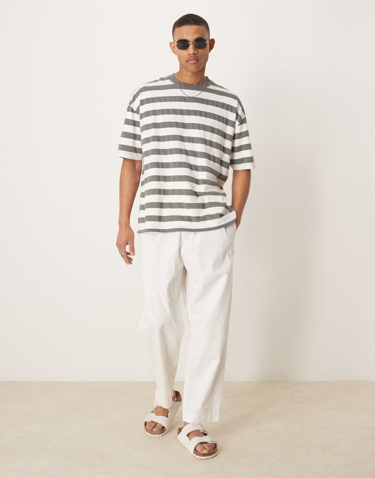 ASOS DESIGN oversized t-shirt in khaki and white stripe - ASOS Sample Sale