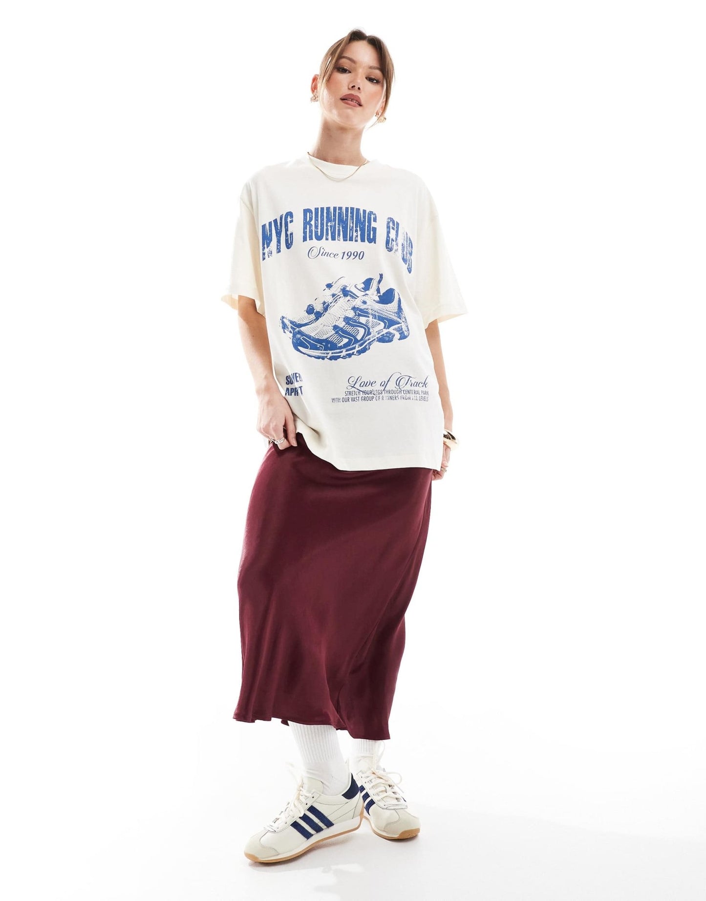 ASOS DESIGN Oversized t shirt in texture with Running Club Graphic in cream - ASOS Sample Sale