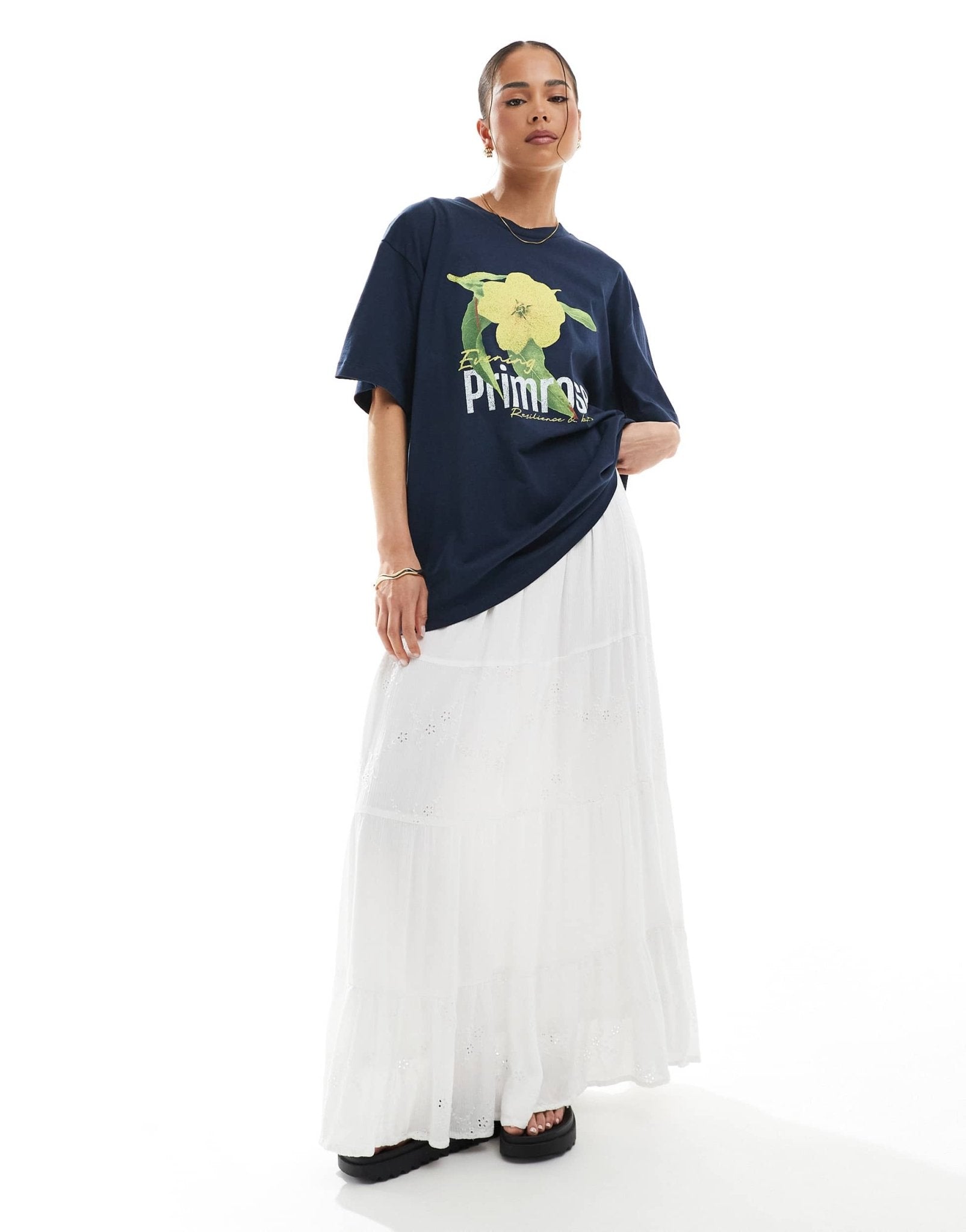 ASOS DESIGN oversized t-shirt primrose flower graphic t-shirt in navy - ASOS Sample Sale