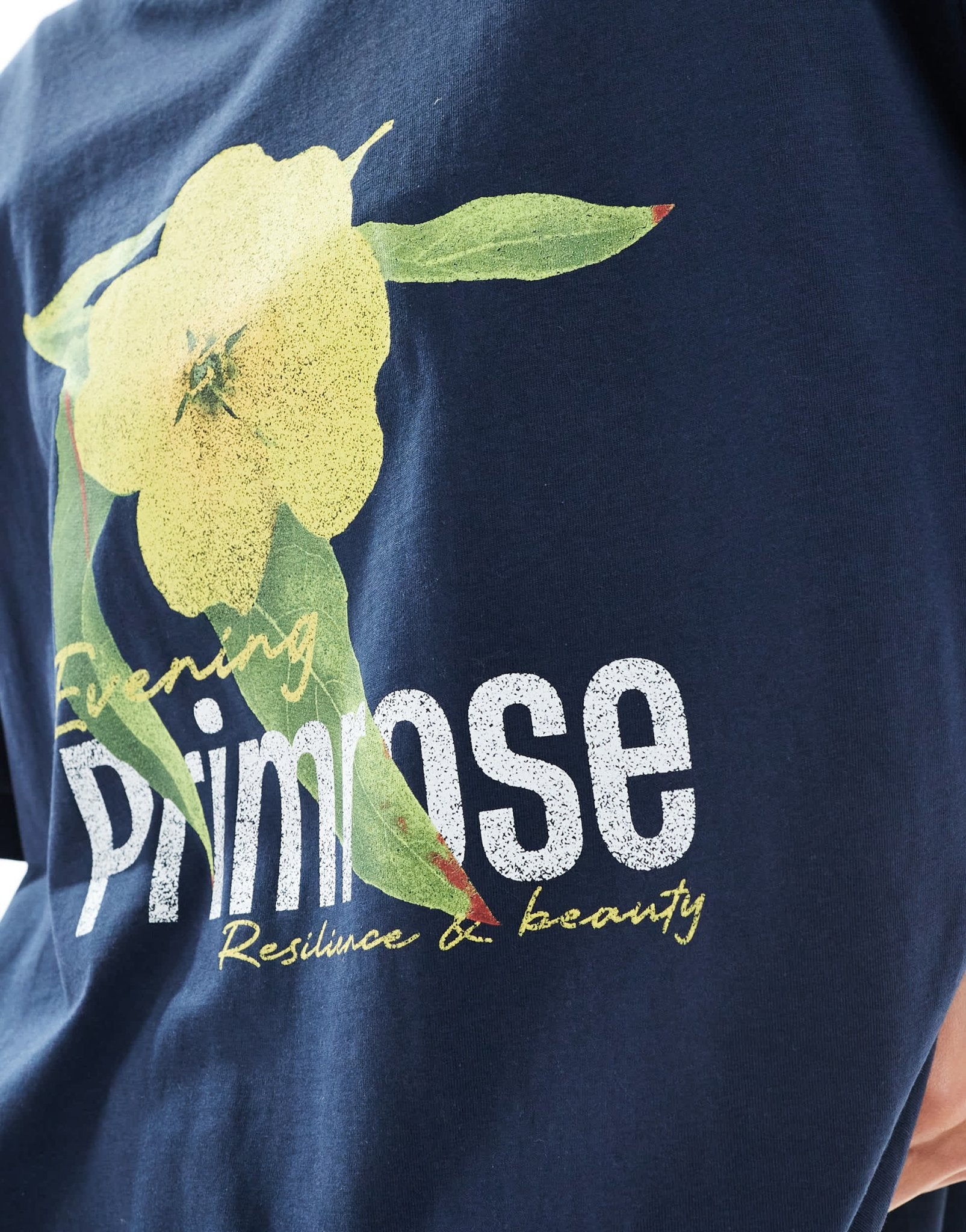 ASOS DESIGN oversized t-shirt primrose flower graphic t-shirt in navy - ASOS Sample Sale