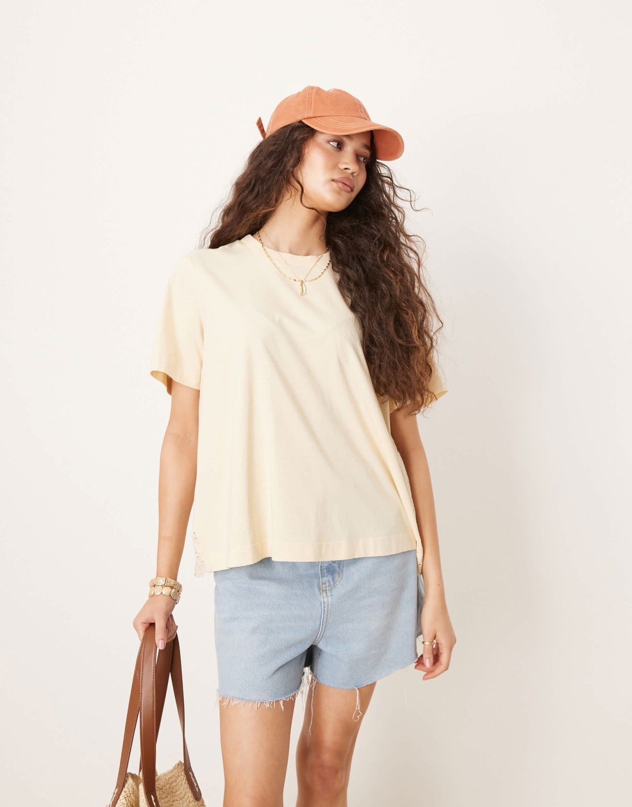 ASOS DESIGN oversized t-shirt with broderie back detail in washed cream - ASOS Sample Sale