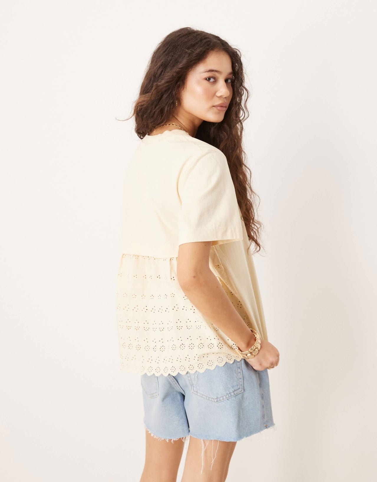 ASOS DESIGN oversized t-shirt with broderie back detail in washed cream - ASOS Sample Sale