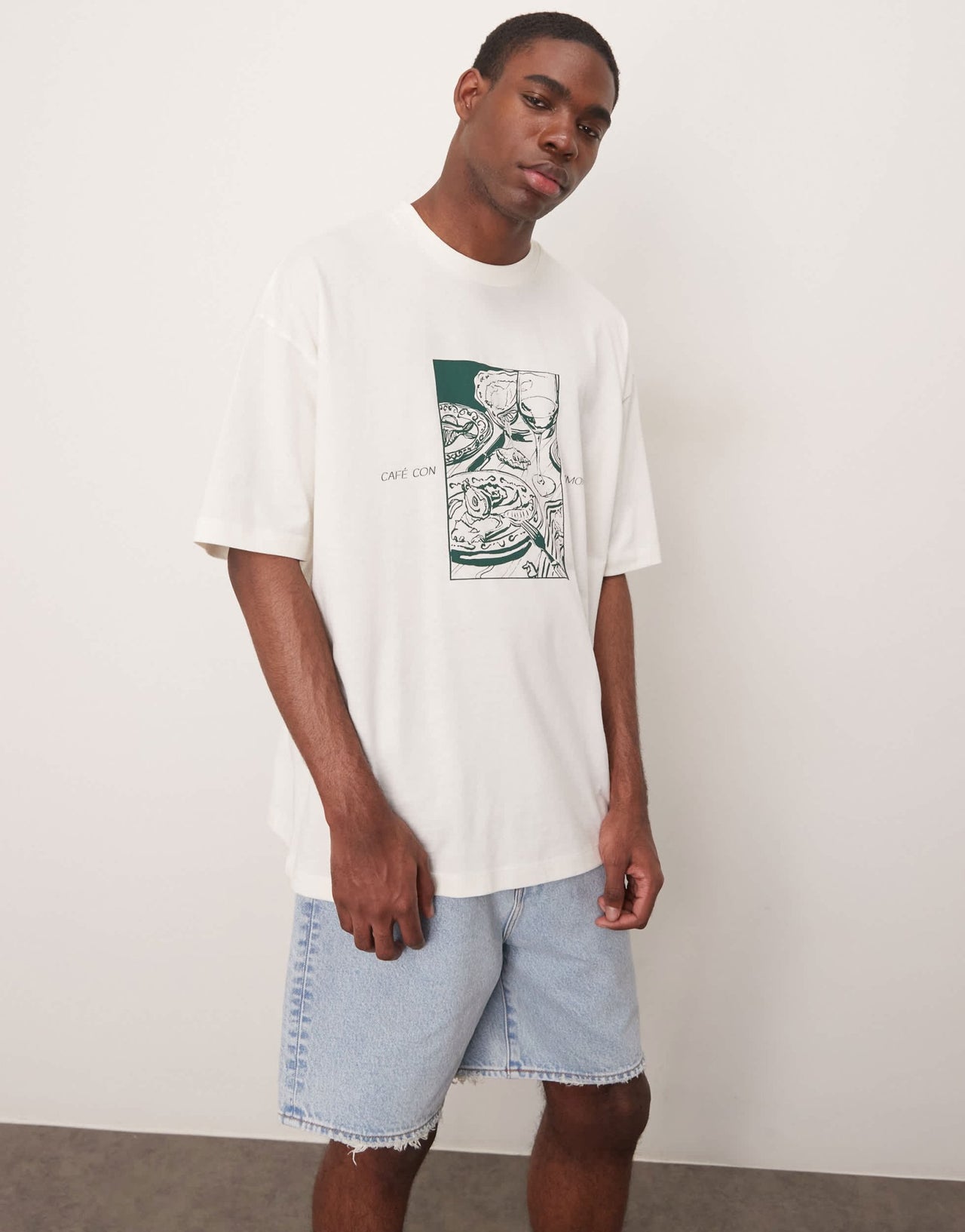 ASOS DESIGN oversized t-shirt with cafe graphic in cream - ASOS Sample Sale