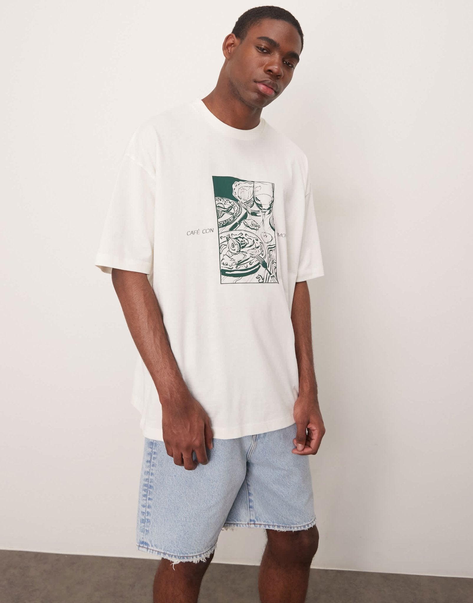 ASOS DESIGN oversized t-shirt with cafe graphic in cream - ASOS Sample Sale