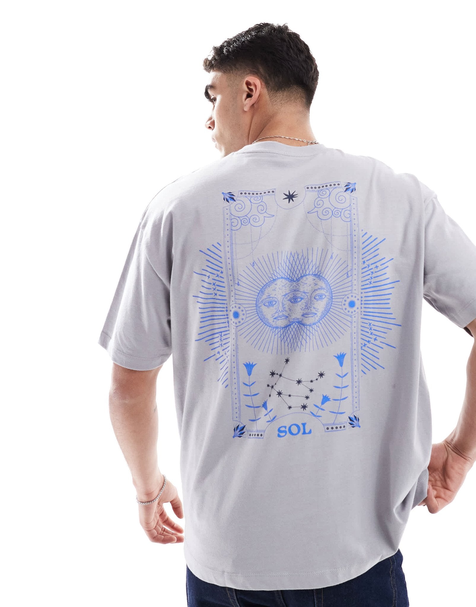 ASOS DESIGN oversized t-shirt with celestial graphic in grey - ASOS Sample Sale