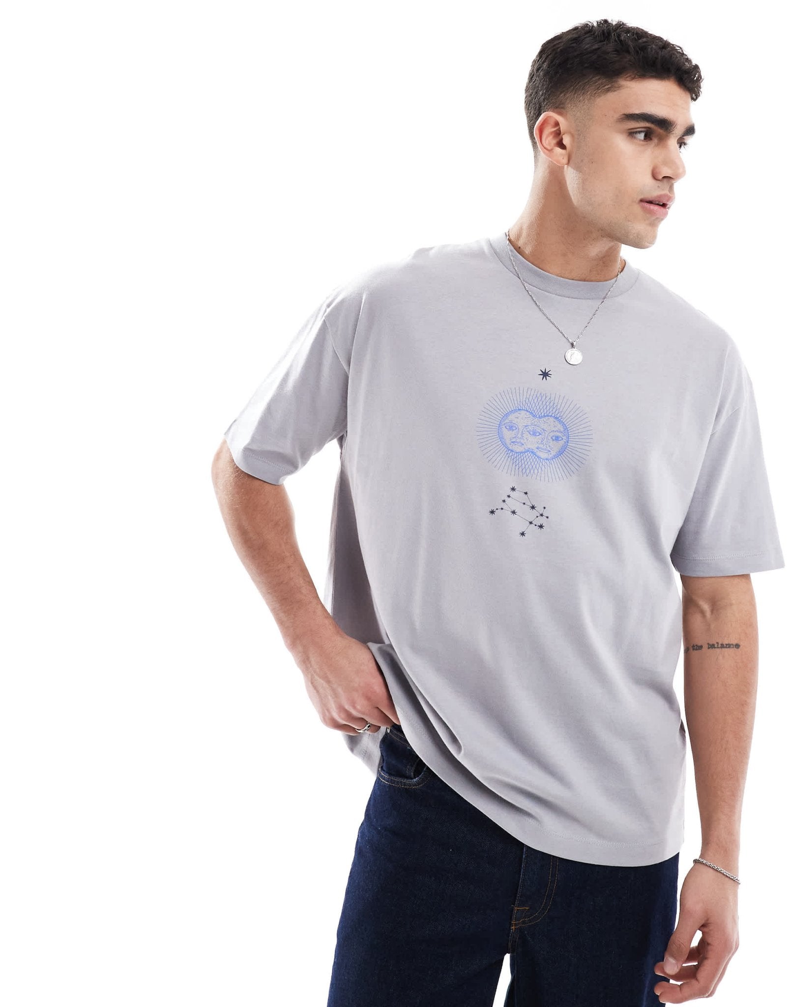 ASOS DESIGN oversized t-shirt with celestial graphic in grey - ASOS Sample Sale
