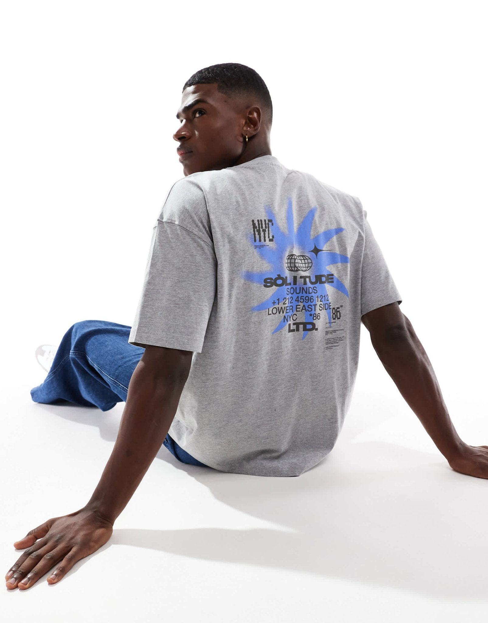 ASOS DESIGN oversized t-shirt with celestial graphic in grey marl - ASOS Sample Sale
