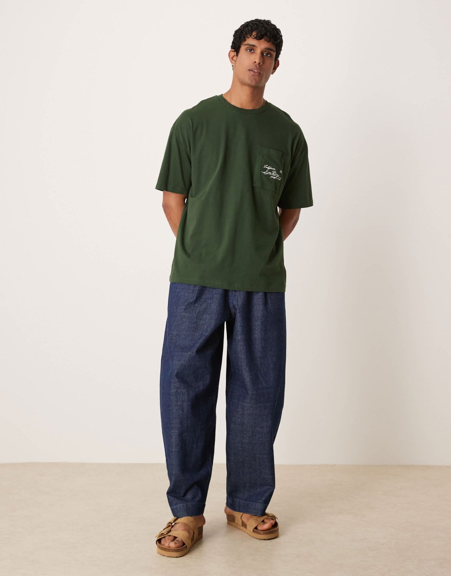 ASOS DESIGN oversized t-shirt with city pocket embroidery in green - ASOS Sample Sale
