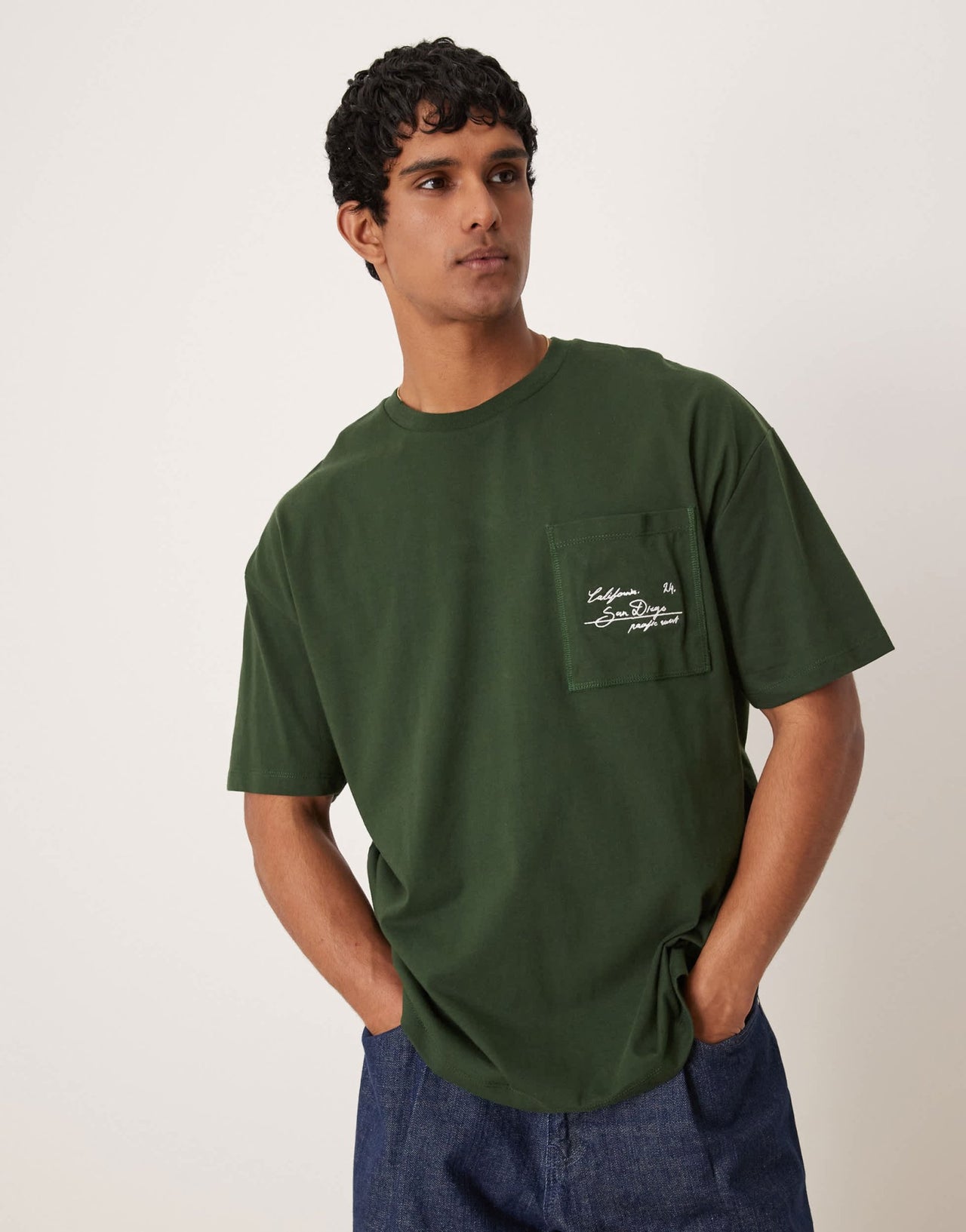 ASOS DESIGN oversized t-shirt with city pocket embroidery in green - ASOS Sample Sale