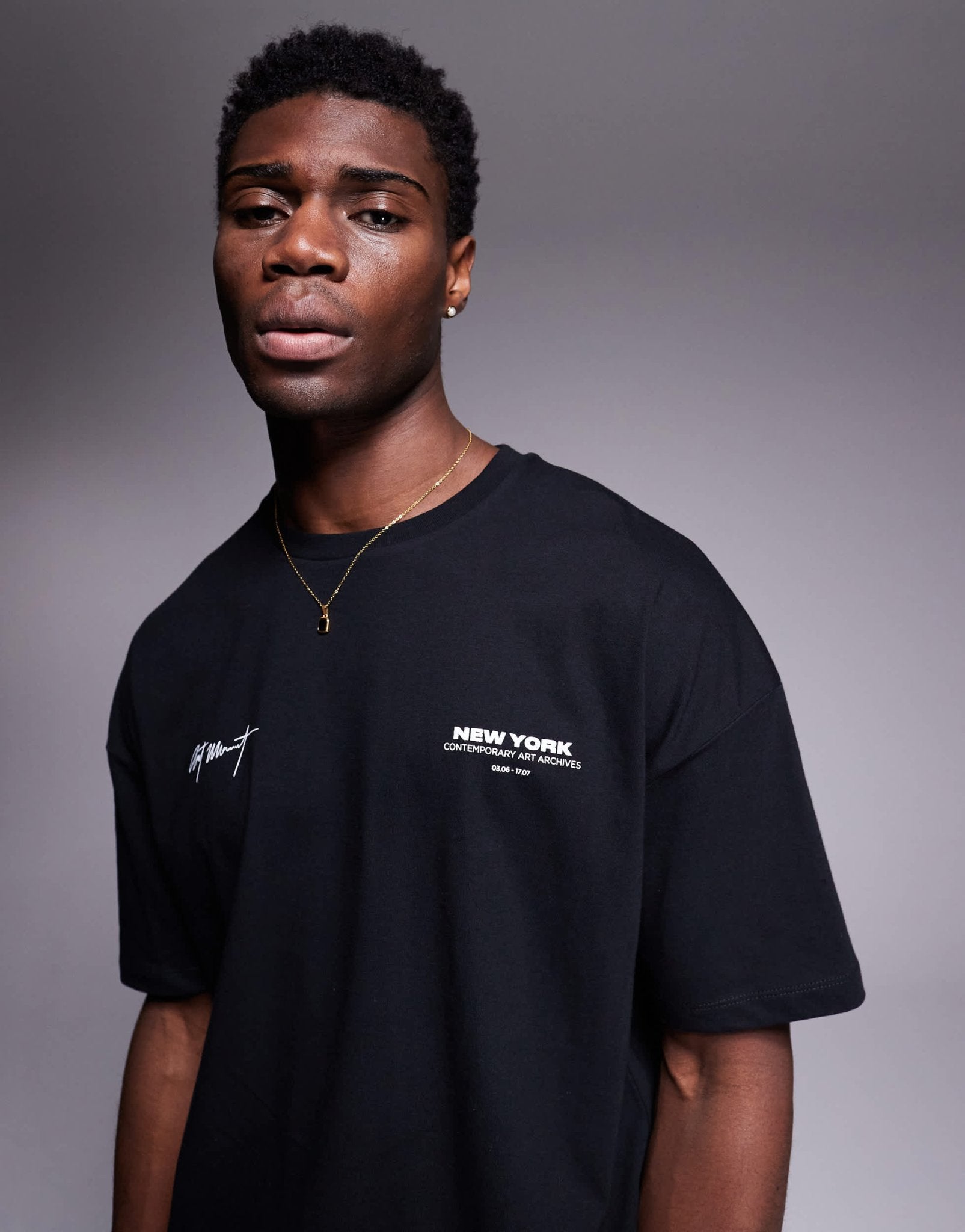 ASOS DESIGN oversized t-shirt with city text chest print in black - ASOS Sample Sale