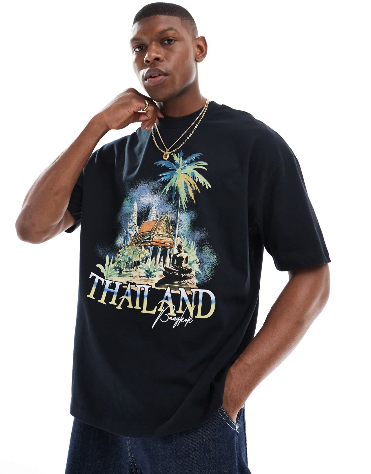 ASOS DESIGN oversized t-shirt with front city print in black - ASOS Sample Sale