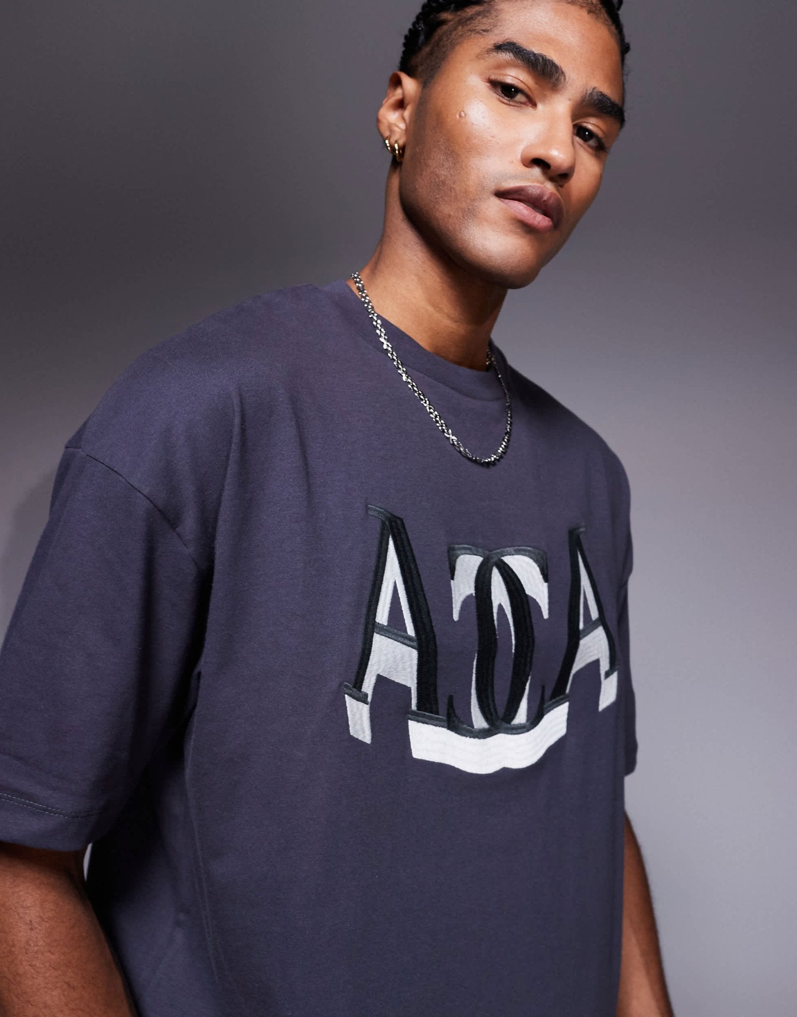 ASOS DESIGN oversized t-shirt with front varsity embroidery in charcoal grey - ASOS Sample Sale