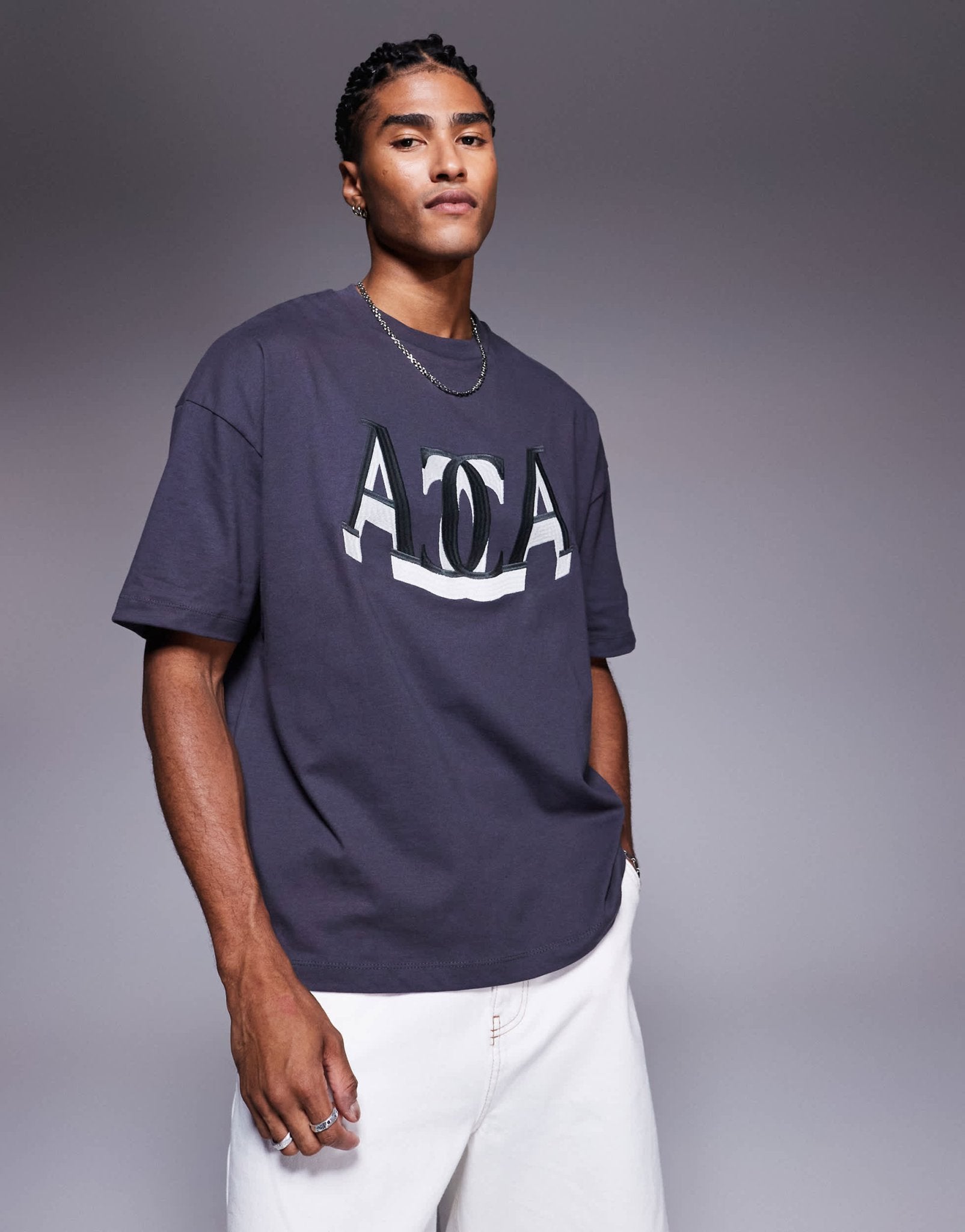 ASOS DESIGN oversized t-shirt with front varsity embroidery in charcoal grey - ASOS Sample Sale