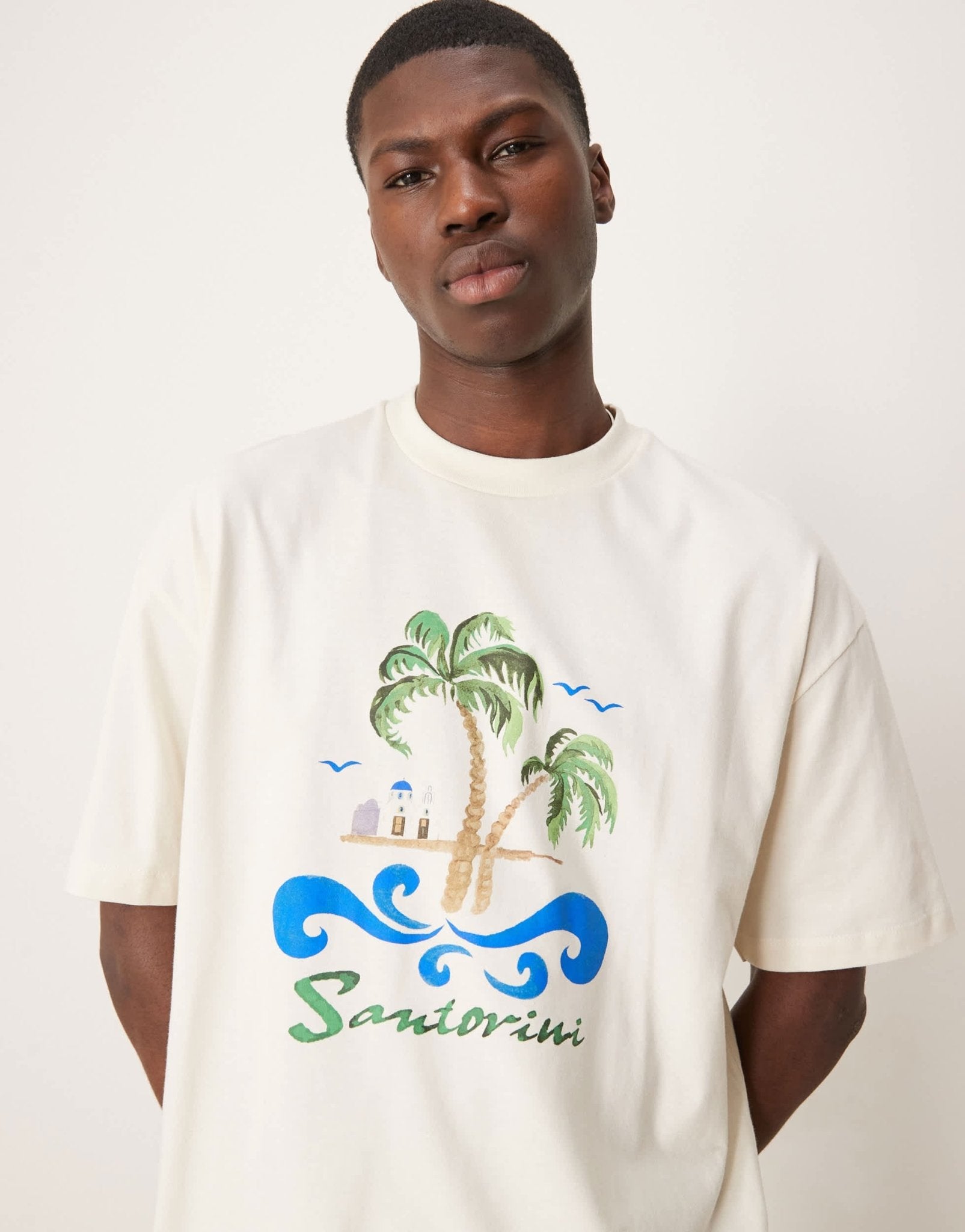 ASOS DESIGN oversized t-shirt with palm tree chest print in cream - ASOS Sample Sale
