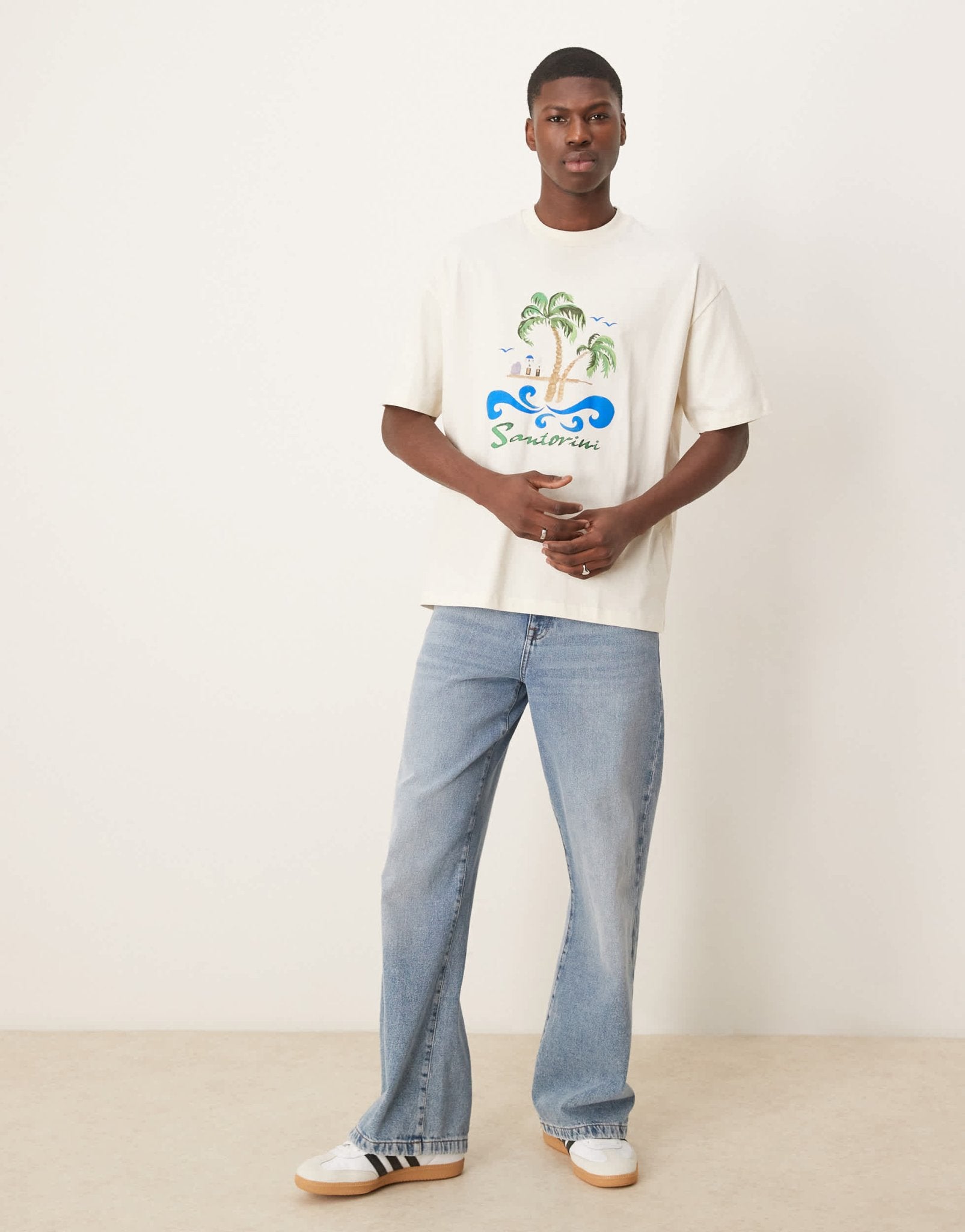 ASOS DESIGN oversized t-shirt with palm tree chest print in cream - ASOS Sample Sale