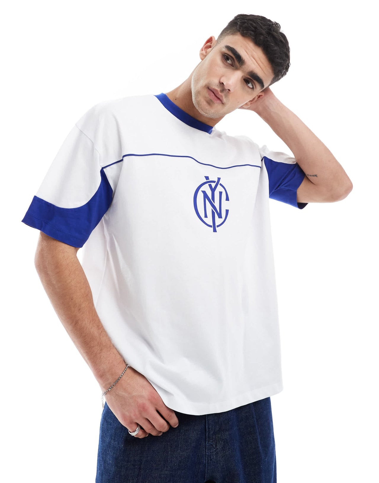 ASOS DESIGN oversized t-shirt with panelling and sports graphic in white - ASOS Sample Sale